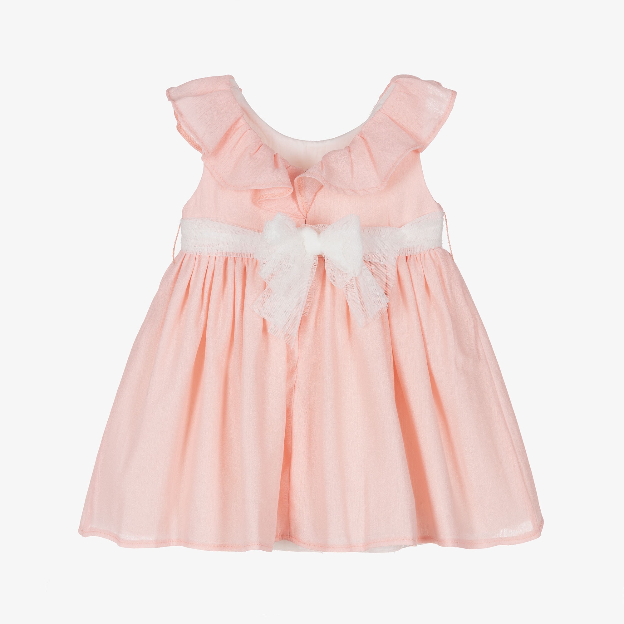 Girls White Dress with Green Tulle Sash Belt - View 2