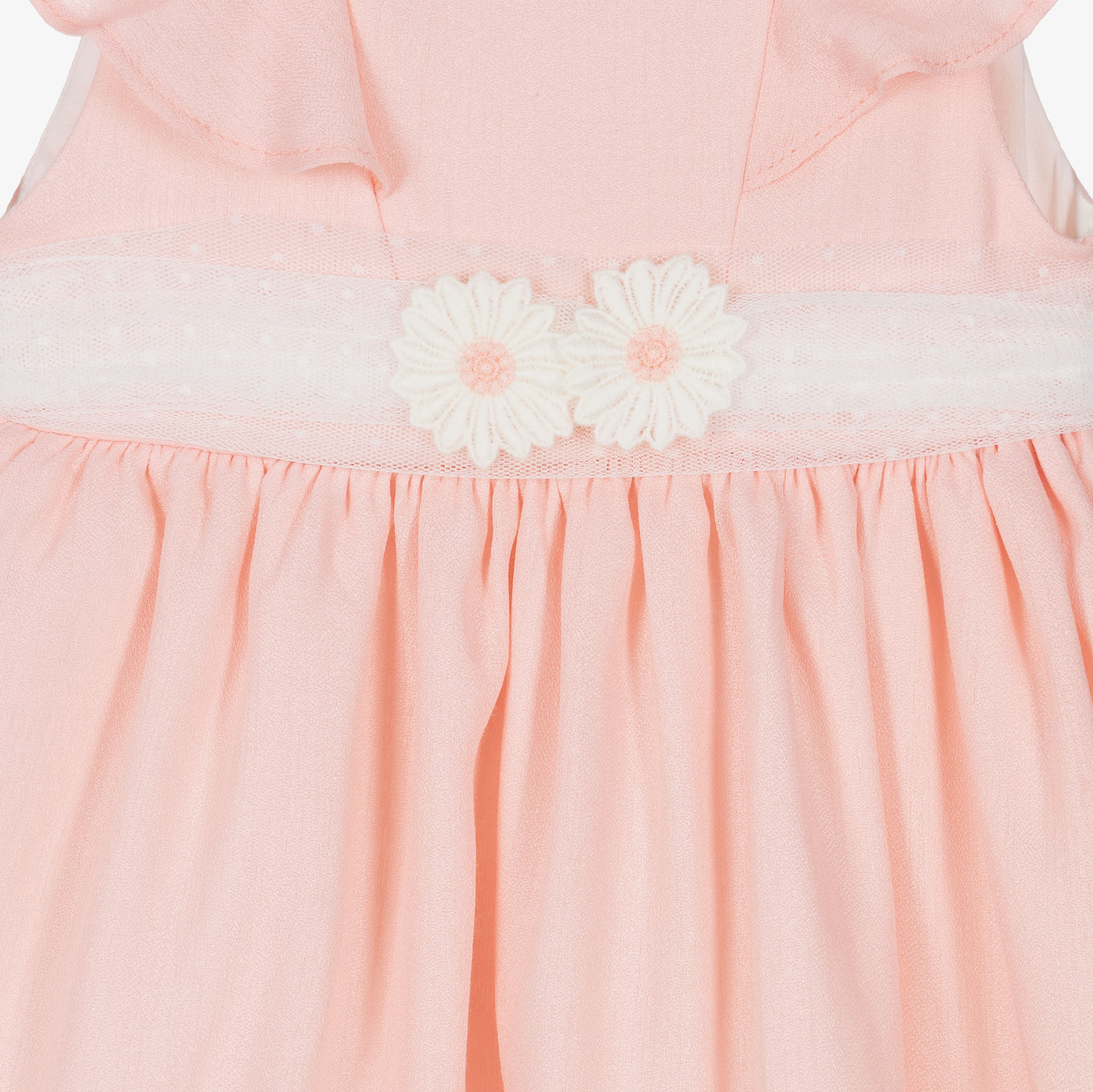 Girls White Dress with Green Tulle Sash Belt - View 4