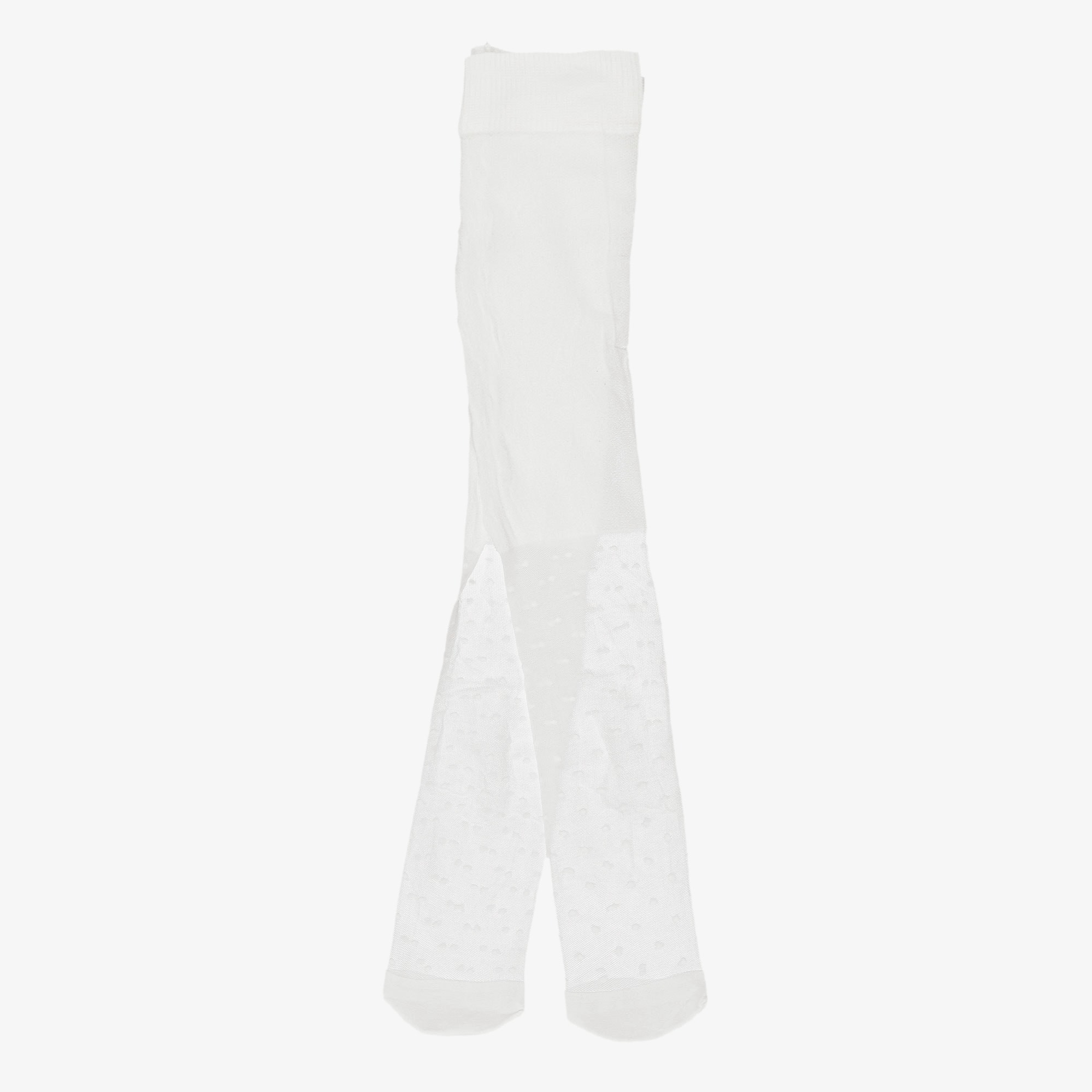 Girls White Sheer Dot Tights - View 1