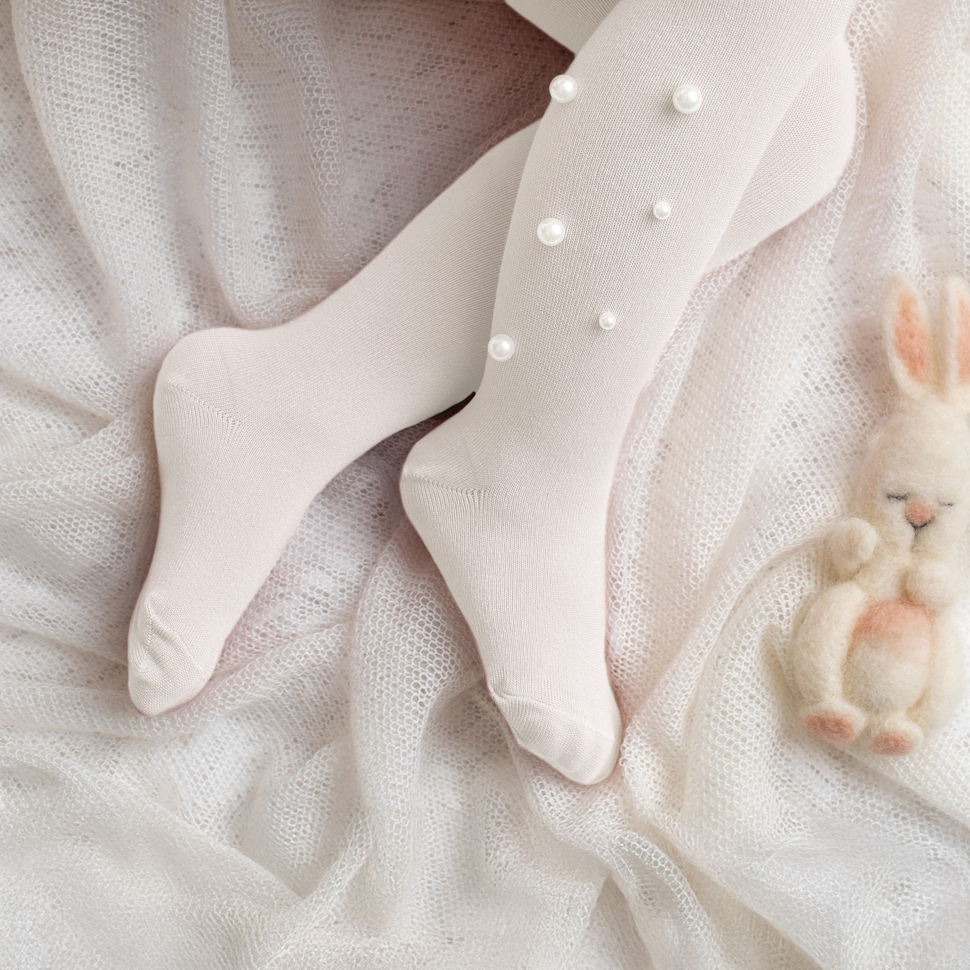 Girls Ivory Pearl Tights - View 2