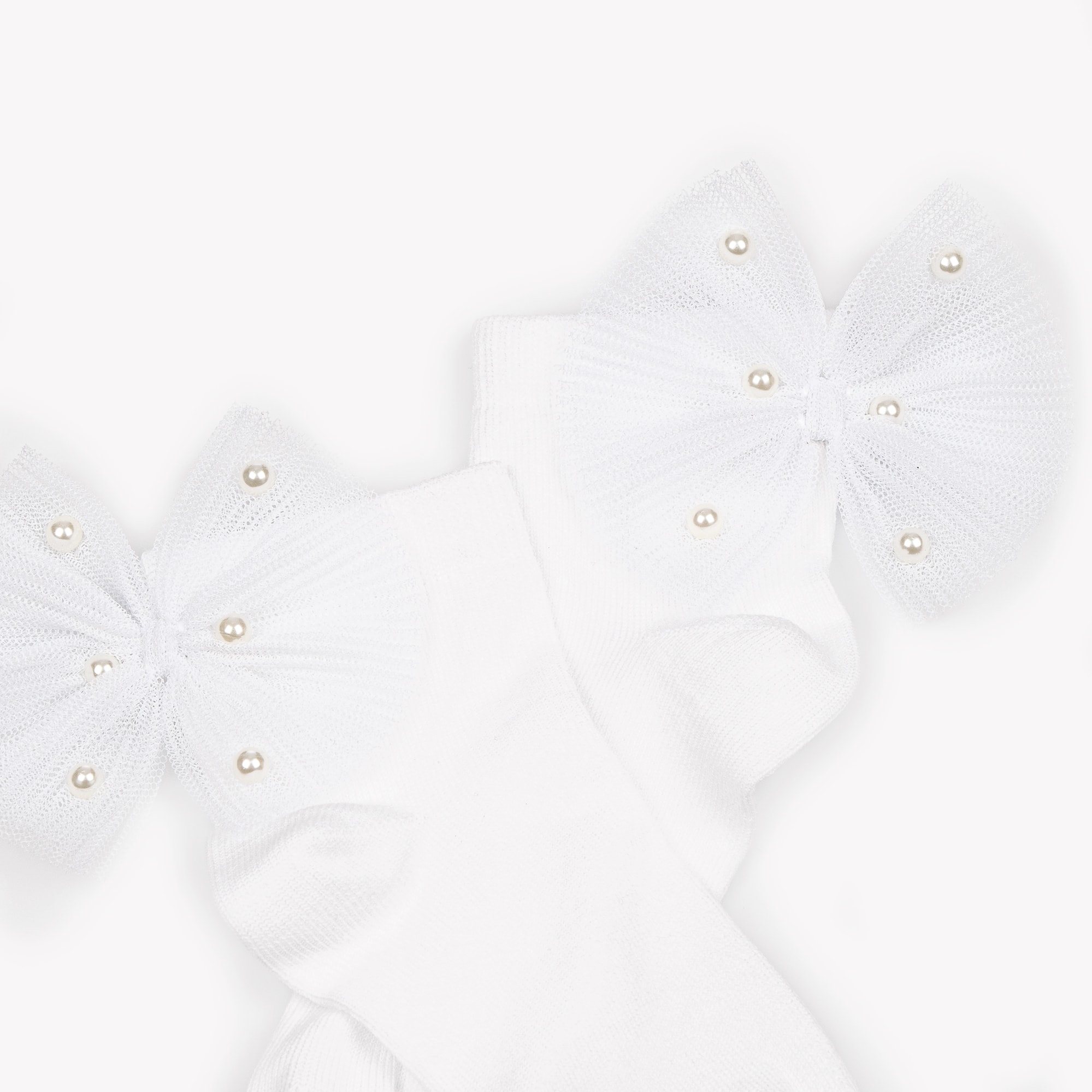 Girls White Tulle Bow Socks - View 4