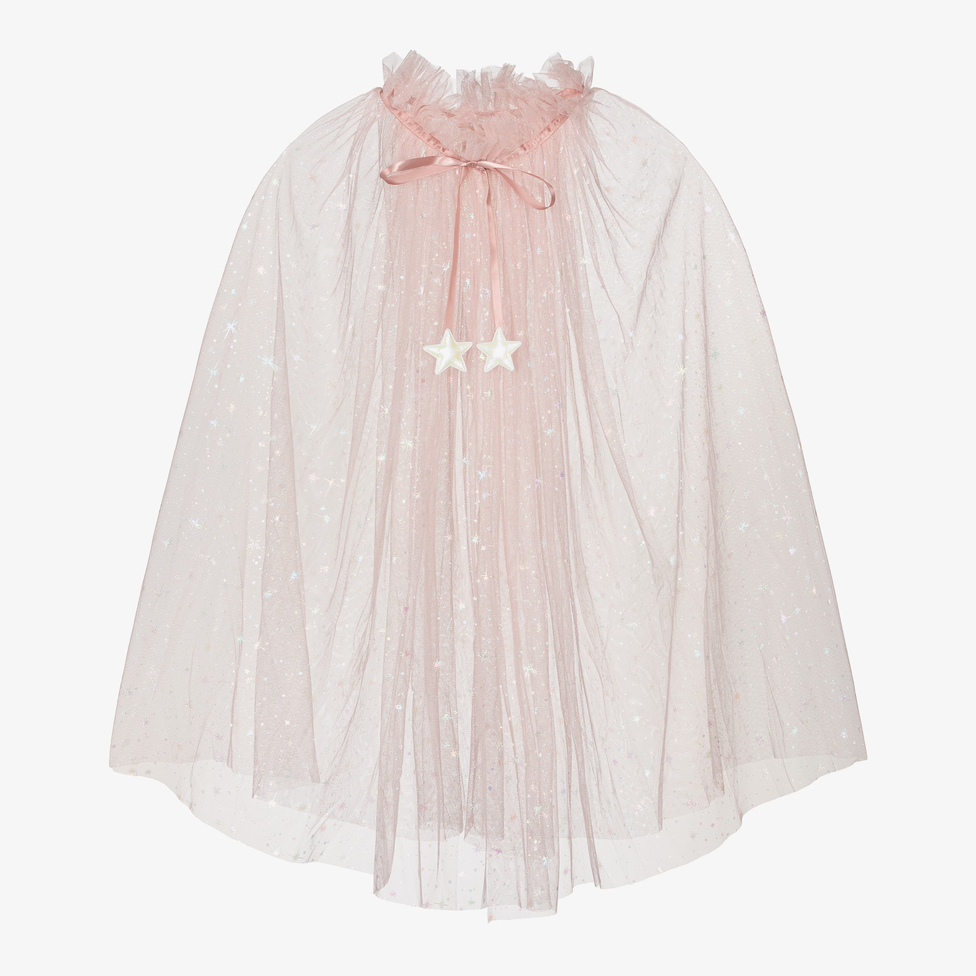 Girls Pale Pink & Shimmering Stars Tulle Cape - View 1