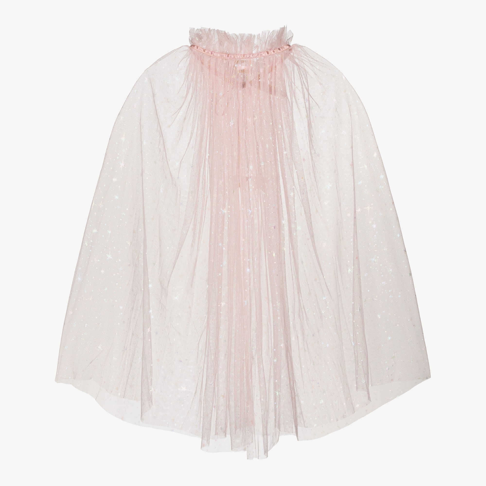Girls Pale Pink & Shimmering Stars Tulle Cape - View 3