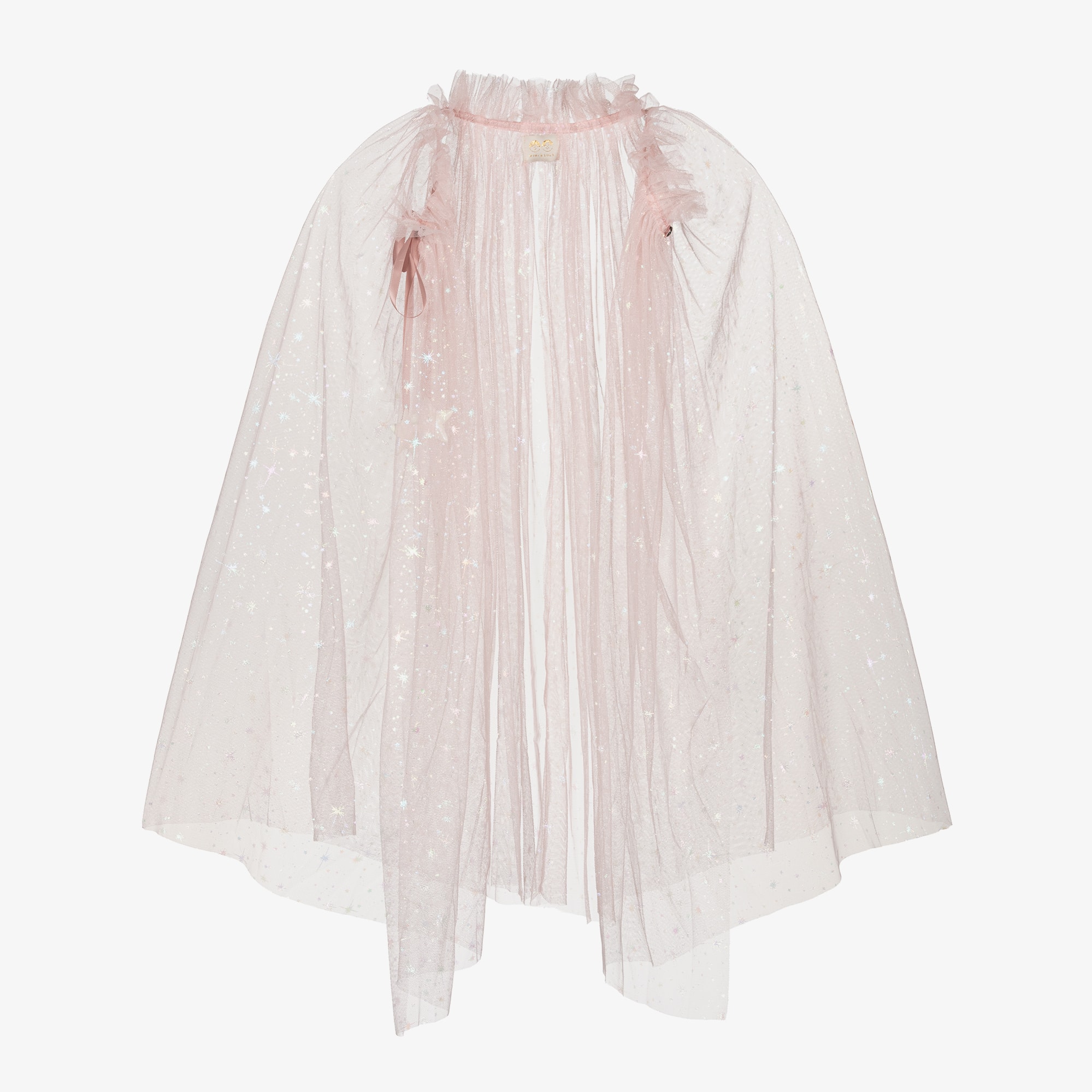 Girls Pale Pink & Shimmering Stars Tulle Cape - View 4