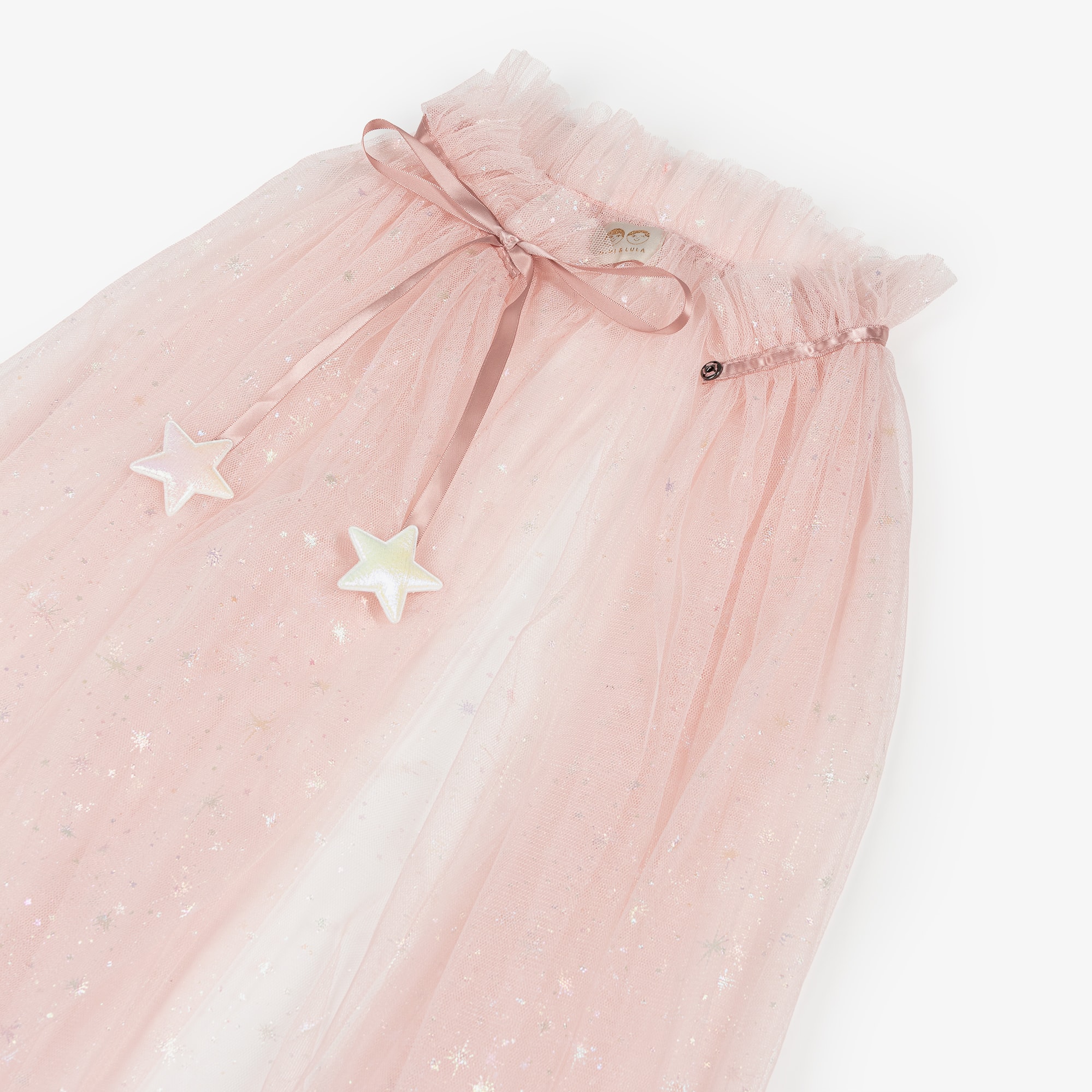 Girls Pale Pink & Shimmering Stars Tulle Cape - View 5