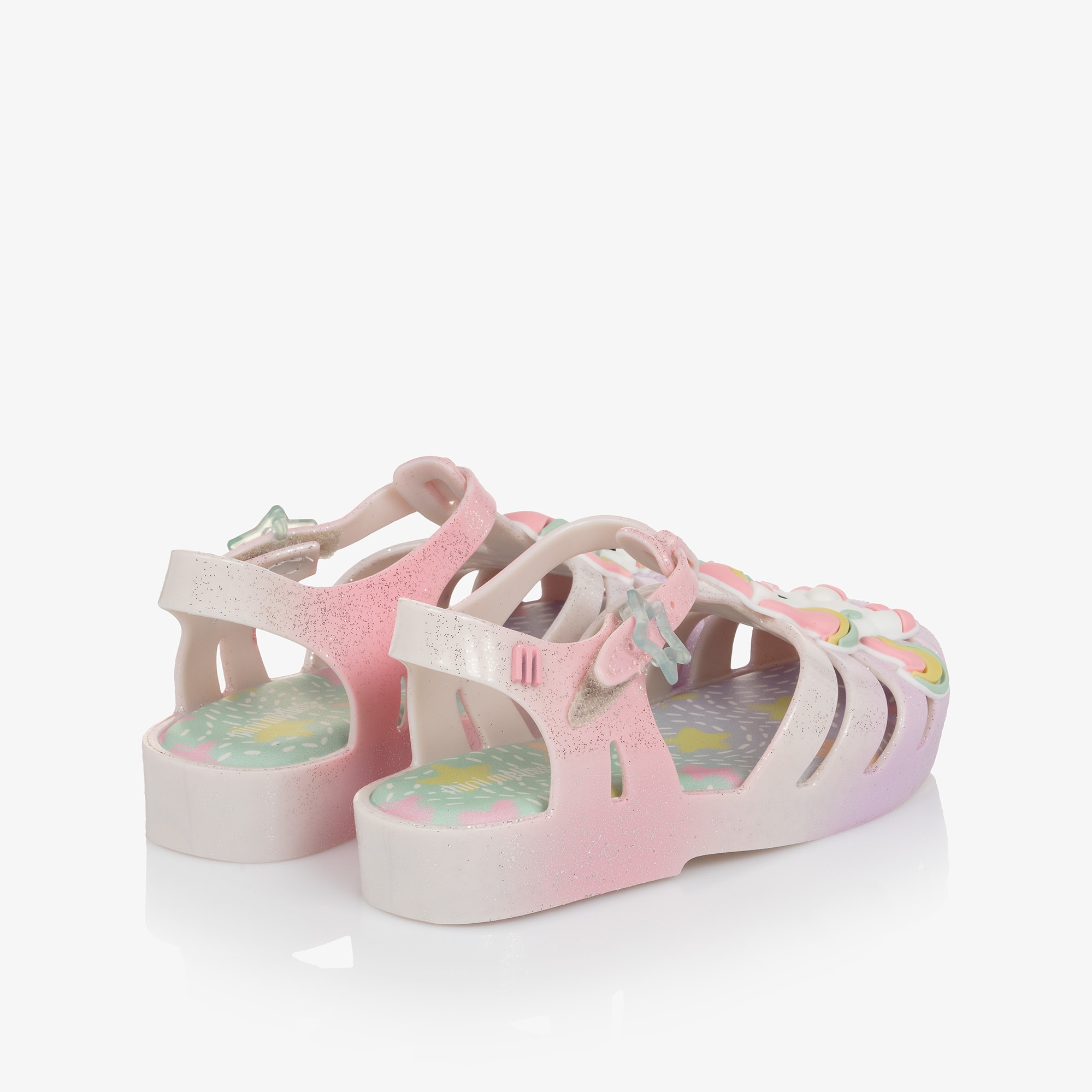 Girls Glittery Pink Ombré Unicorn Jelly Shoes - View 2