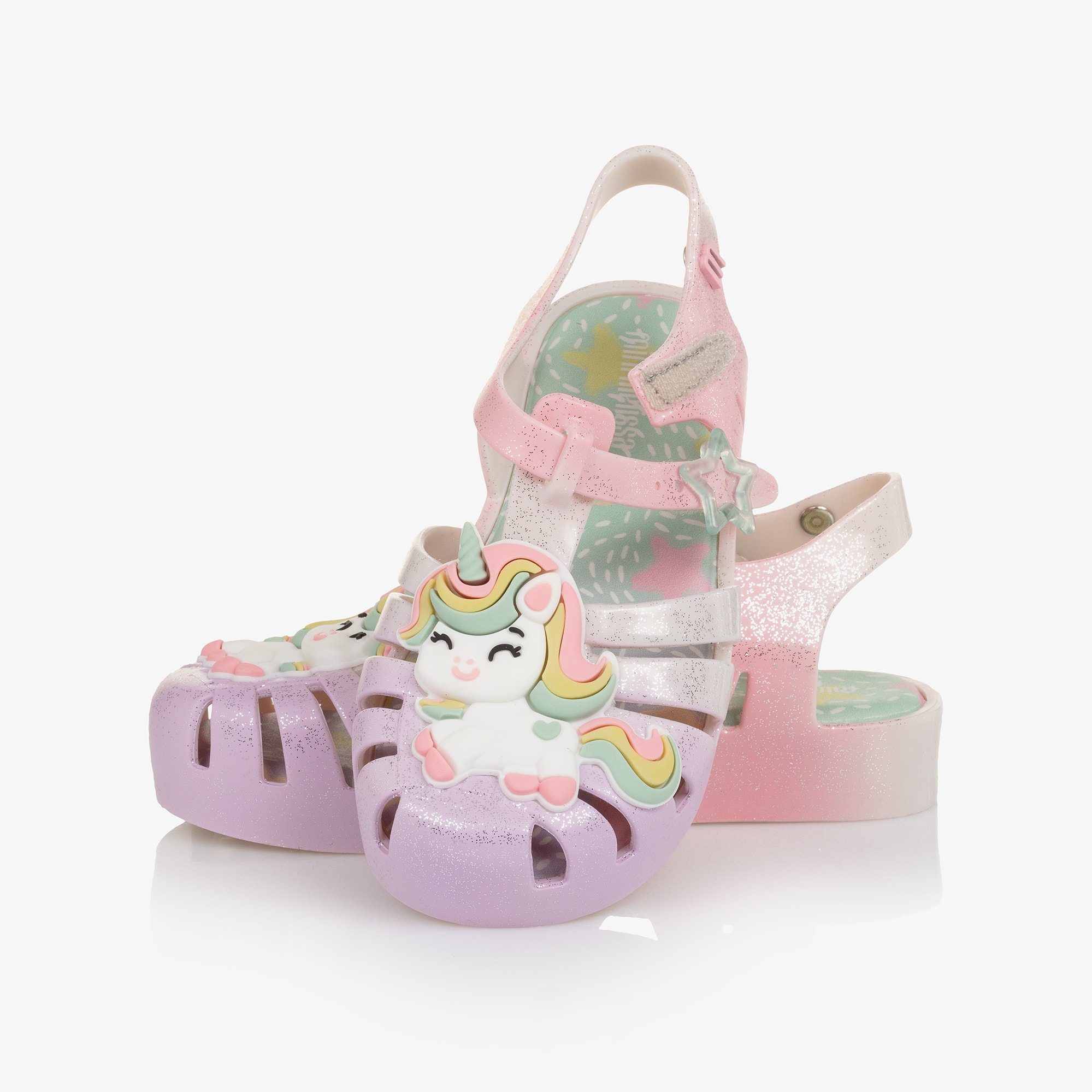 Girls Glittery Pink Ombré Unicorn Jelly Shoes - View 5