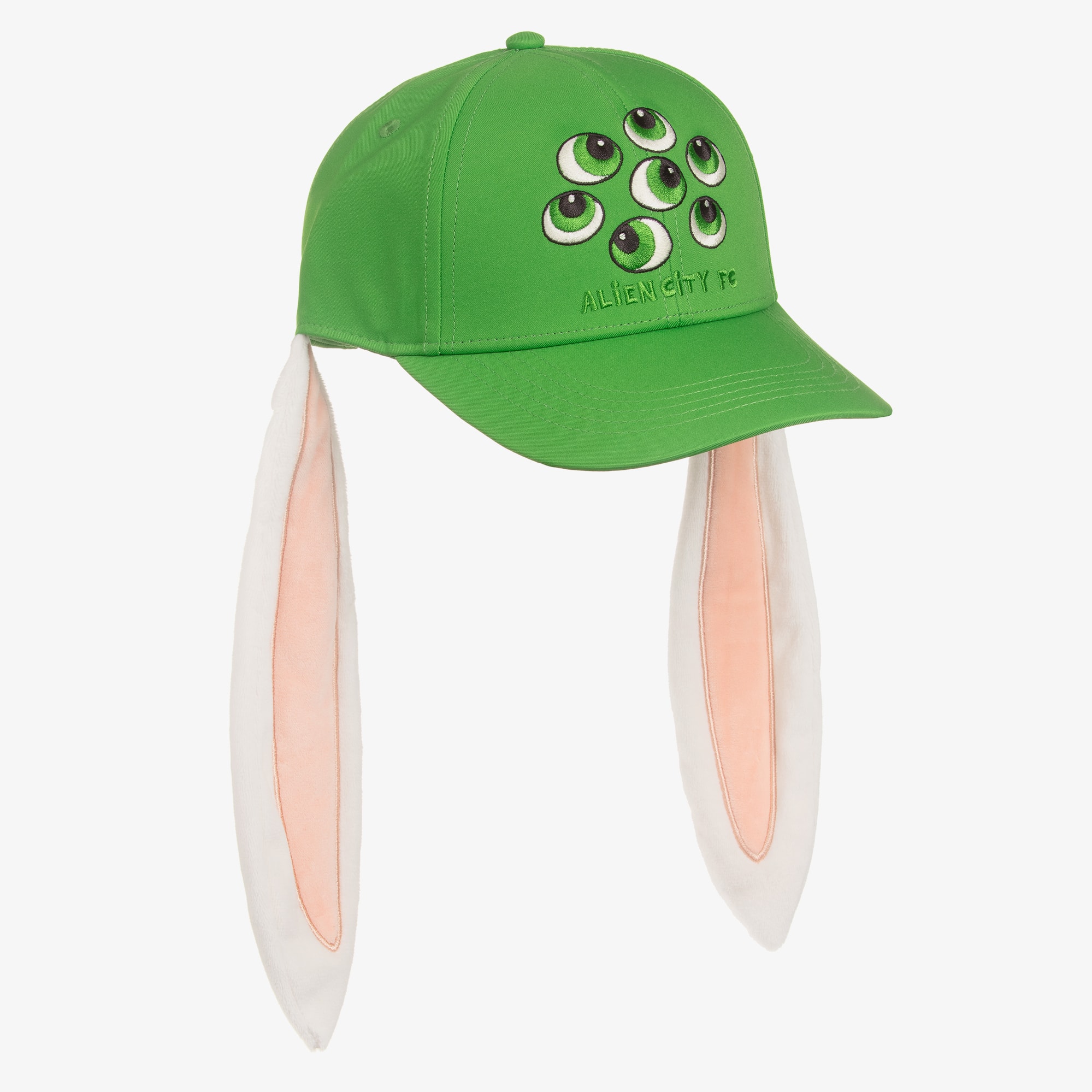 Girls Green Alien Bunny Baseball Cap with Long Ears - View 1