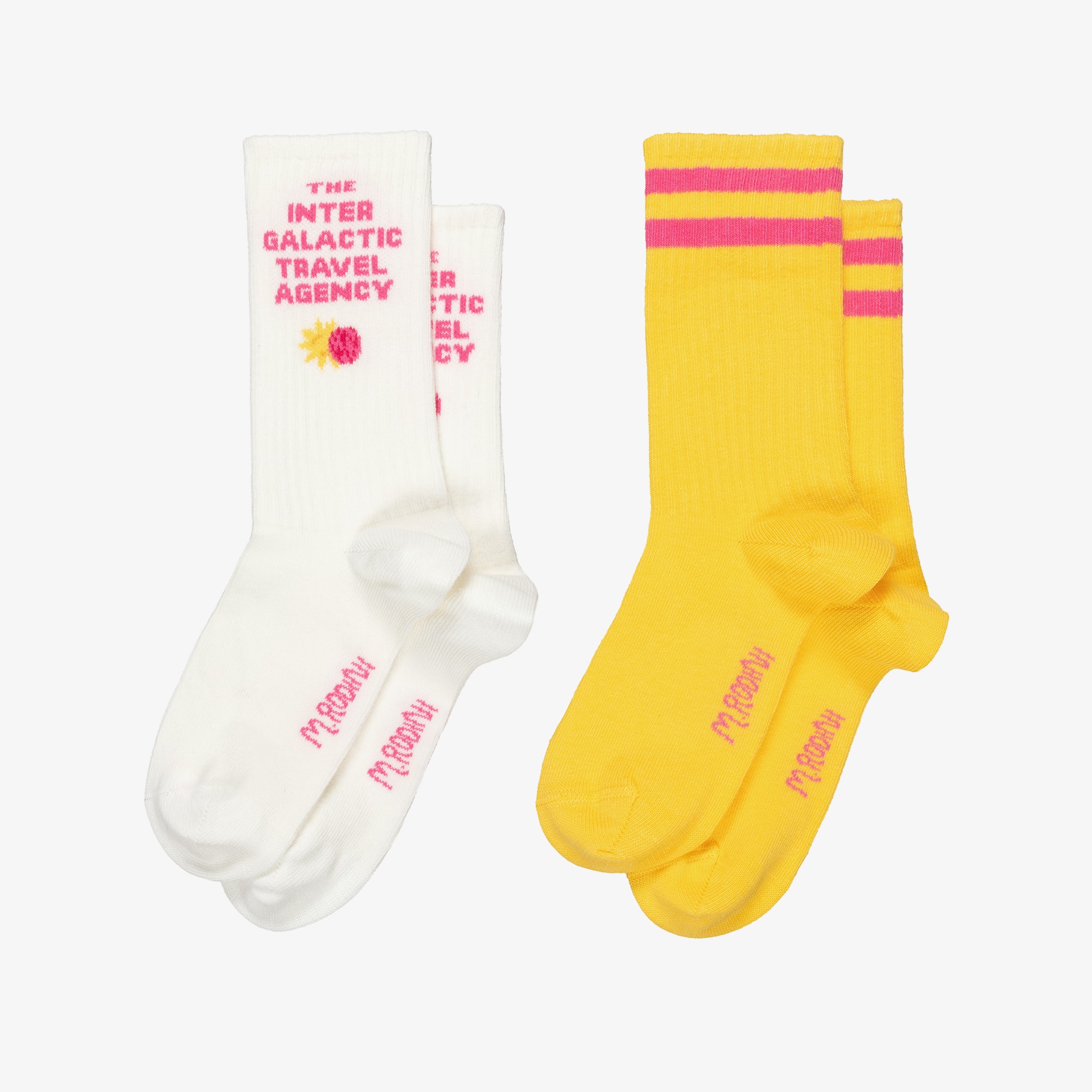 Girls Yellow & Ivory Galaxy-Themed Socks (2 Pack) - View 3