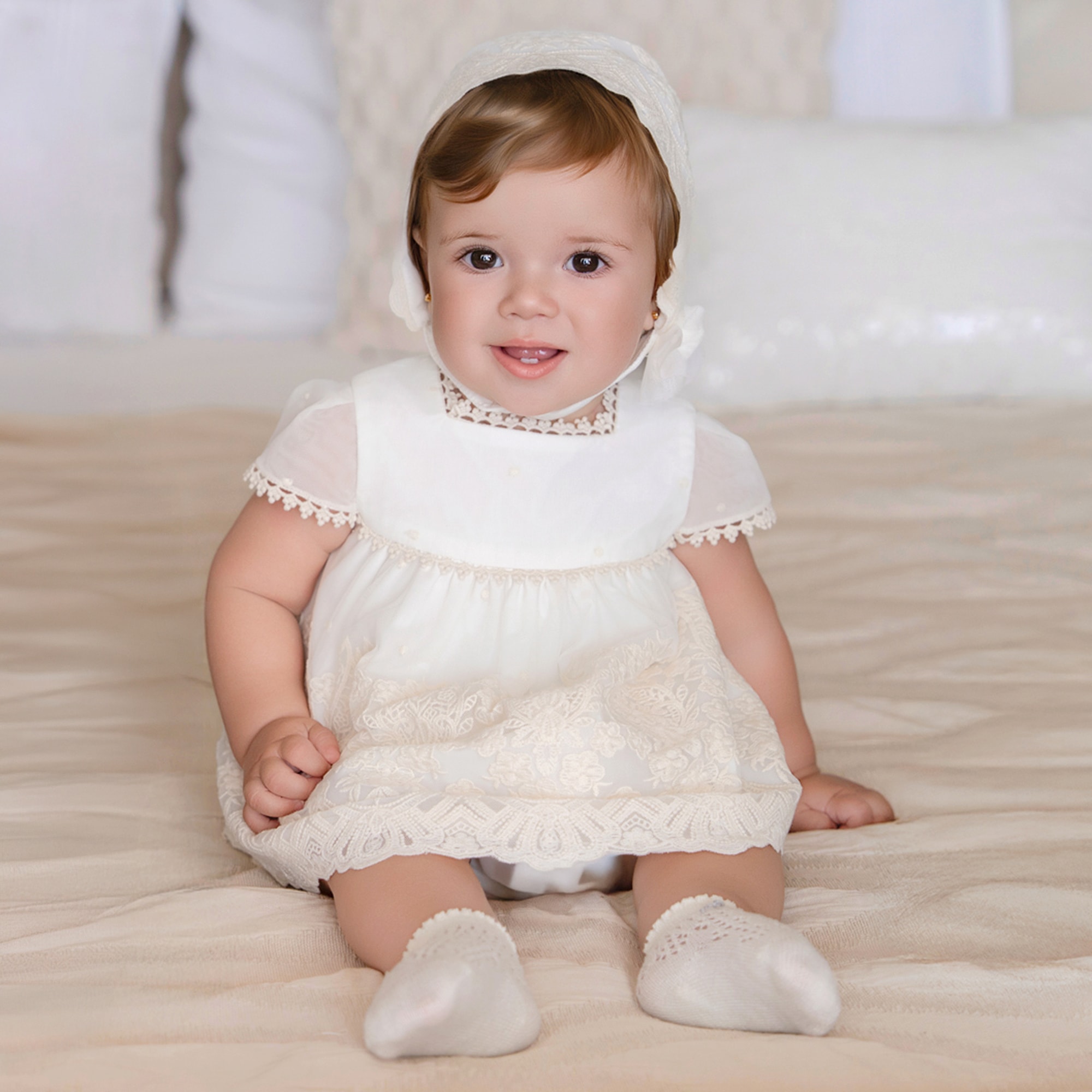 Baby Girls Ivory Tulle & Lace Dress Set - View 2