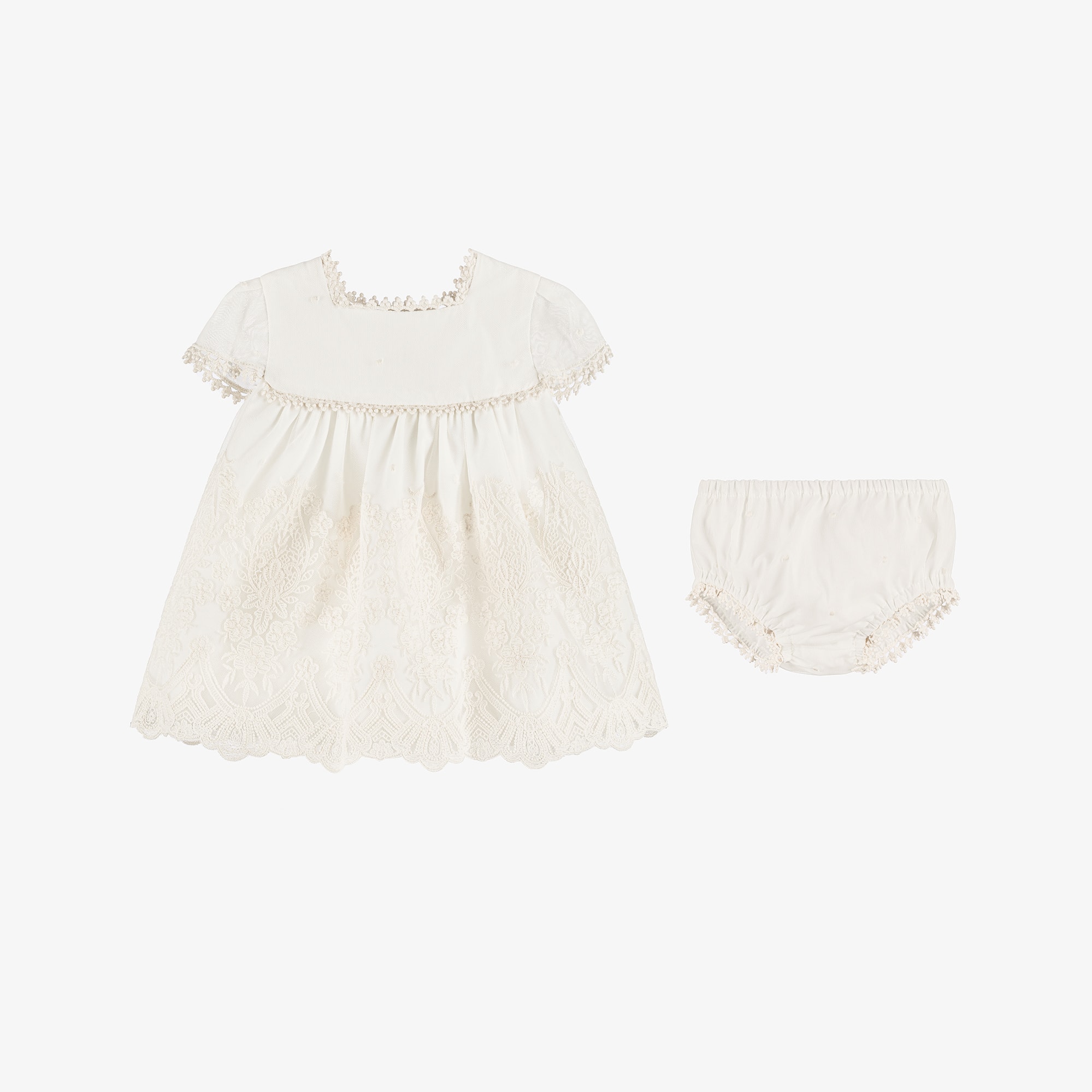 Baby Girls Ivory Tulle & Lace Dress Set - View 4