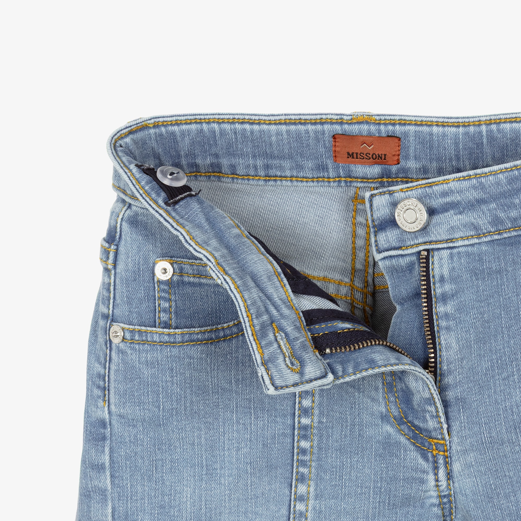 Girls Light Blue Denim Shorts with Zigzag Trimmed Pocket - View 4