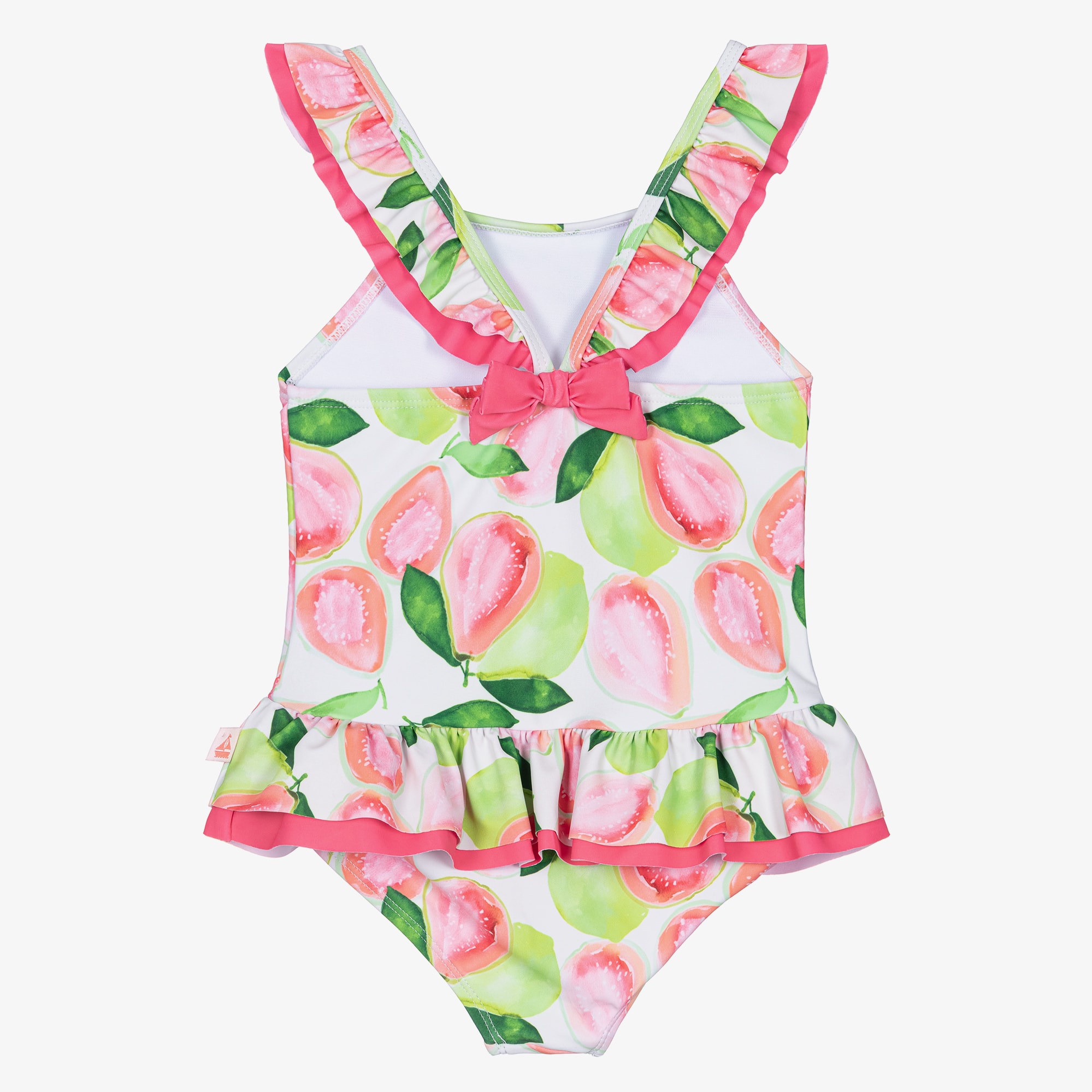 Girls Green & Pink Guava Print Ruffle Swimsuit (UPF50+) - View 2