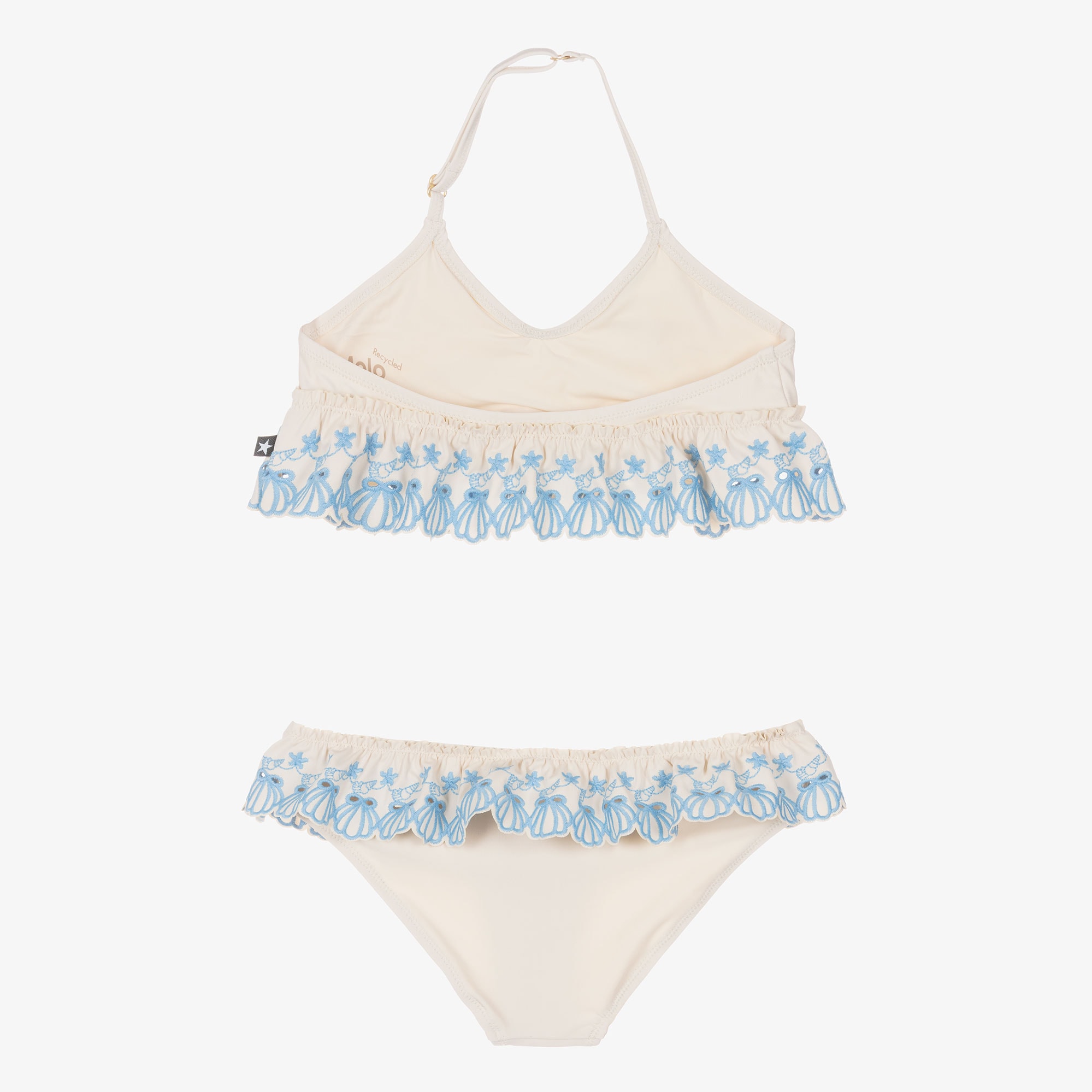 Girls Beige & Blue Ruffle Bikini (UPF50+) - View 3