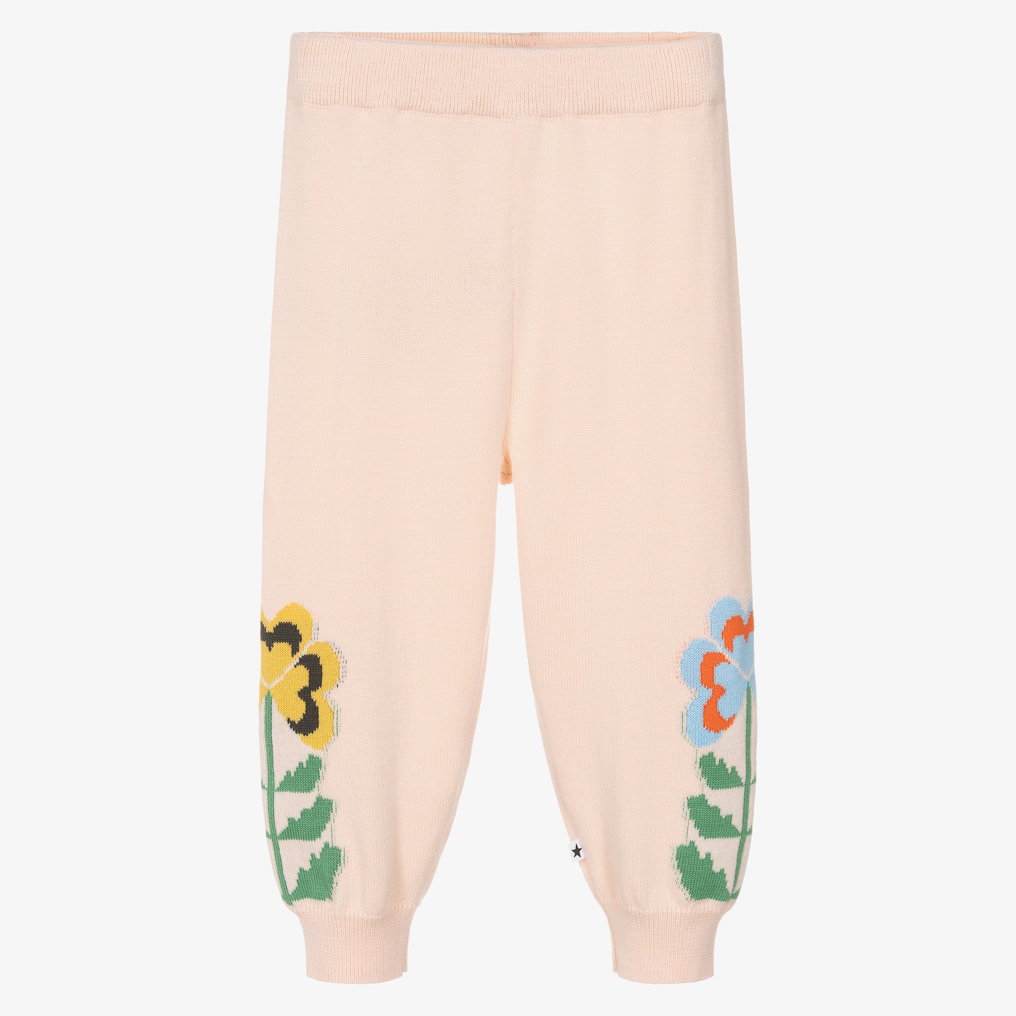 Girls Pink Organic Cotton Knit Flower Trousers - View 1