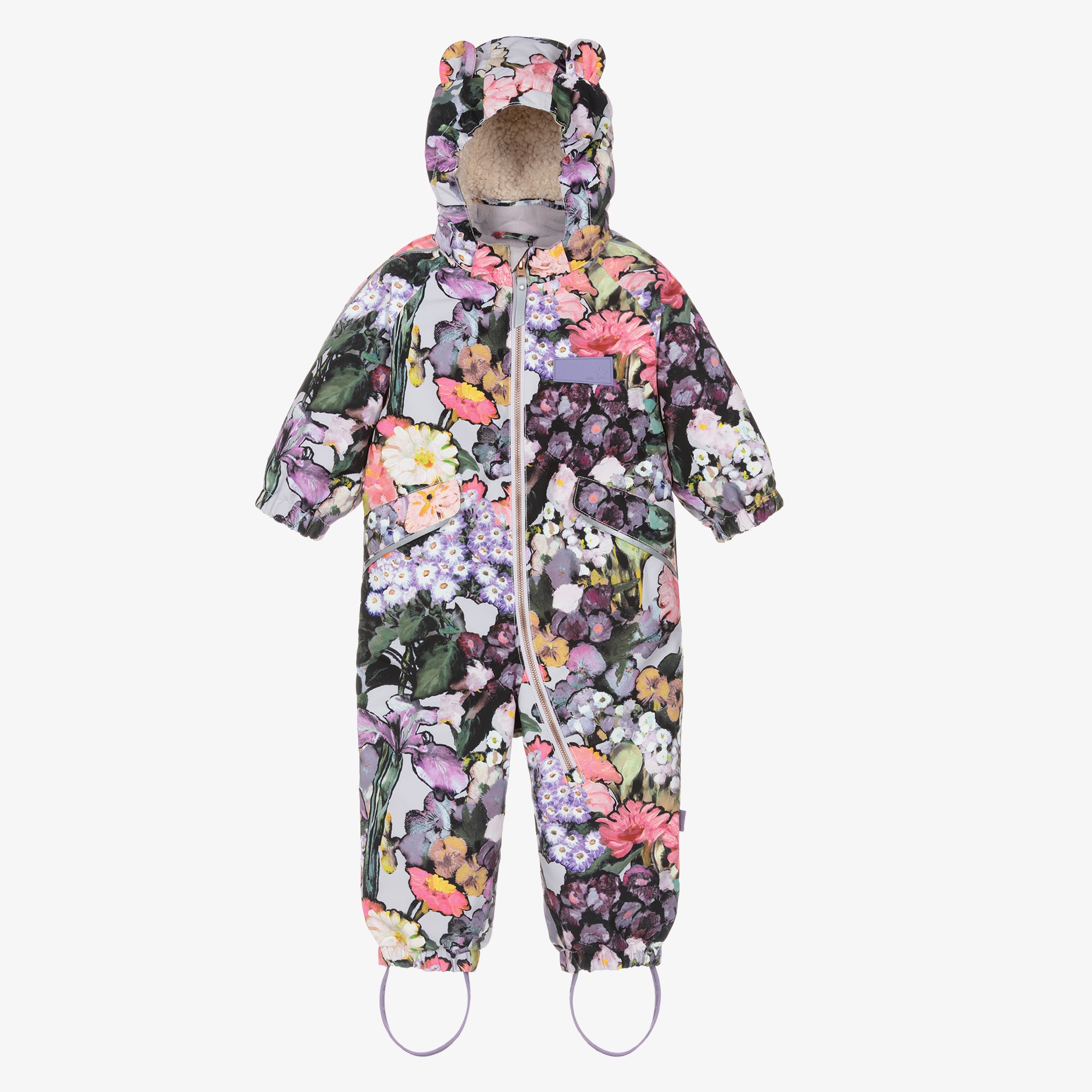 Girls Pink & Purple Flower Art Print Snowsuit - View 1
