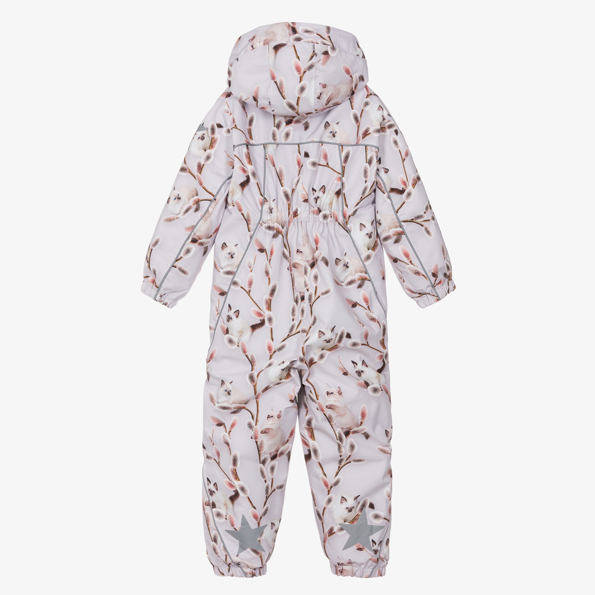 Lilac Purple Hooded Snowsuit with Kitten Print - View 4
