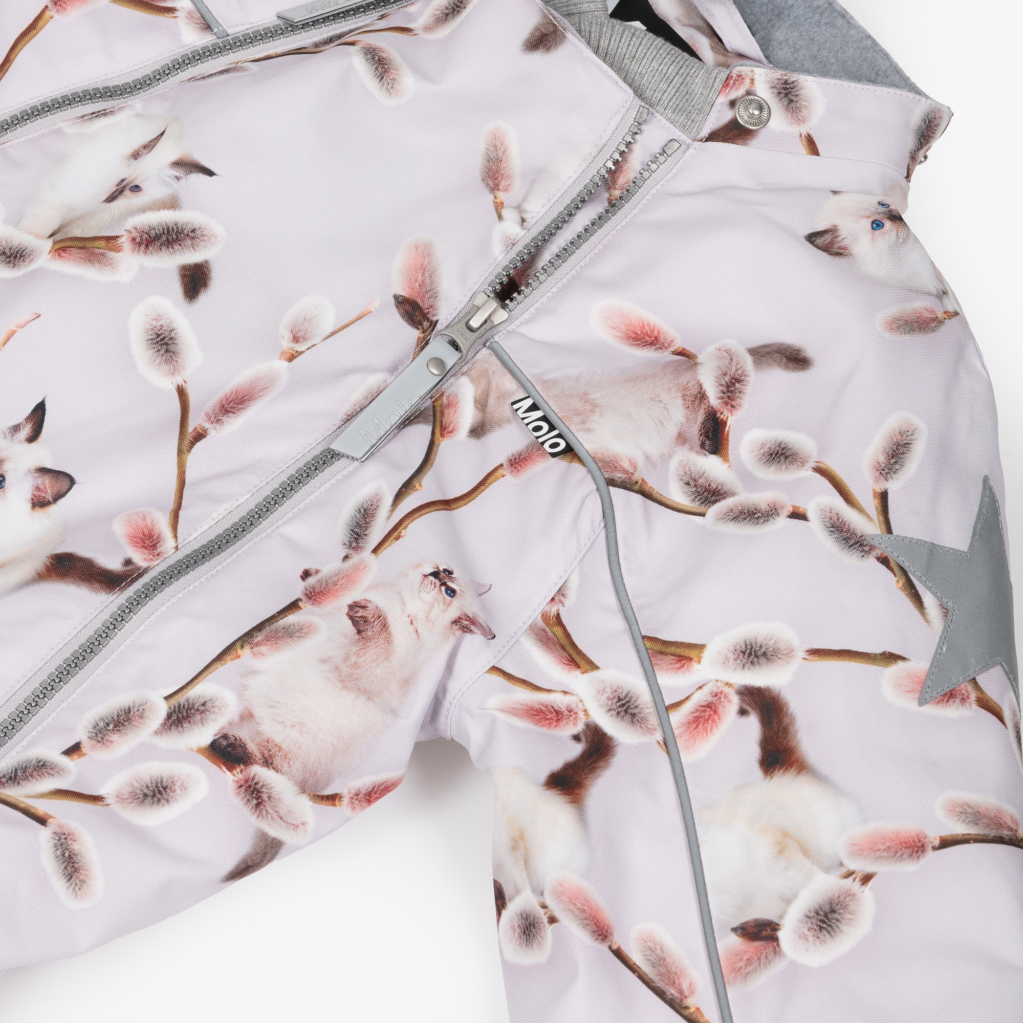 Lilac Purple Hooded Snowsuit with Kitten Print - View 6