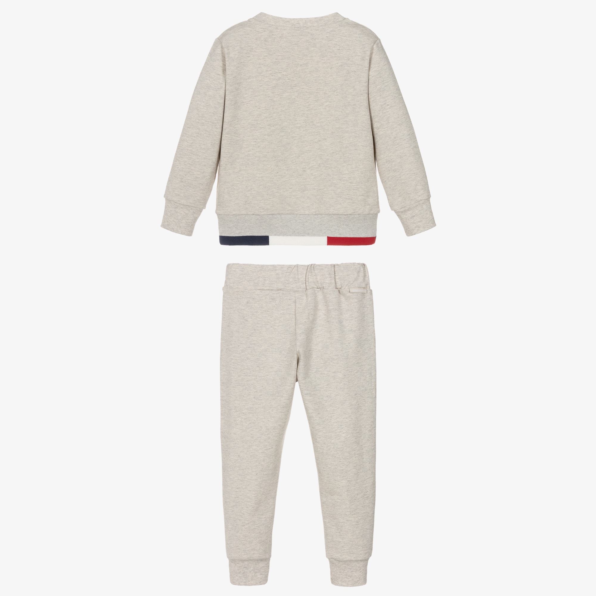 Boys Grey Marl Cotton Tracksuit with Tricolour Trim - View 3