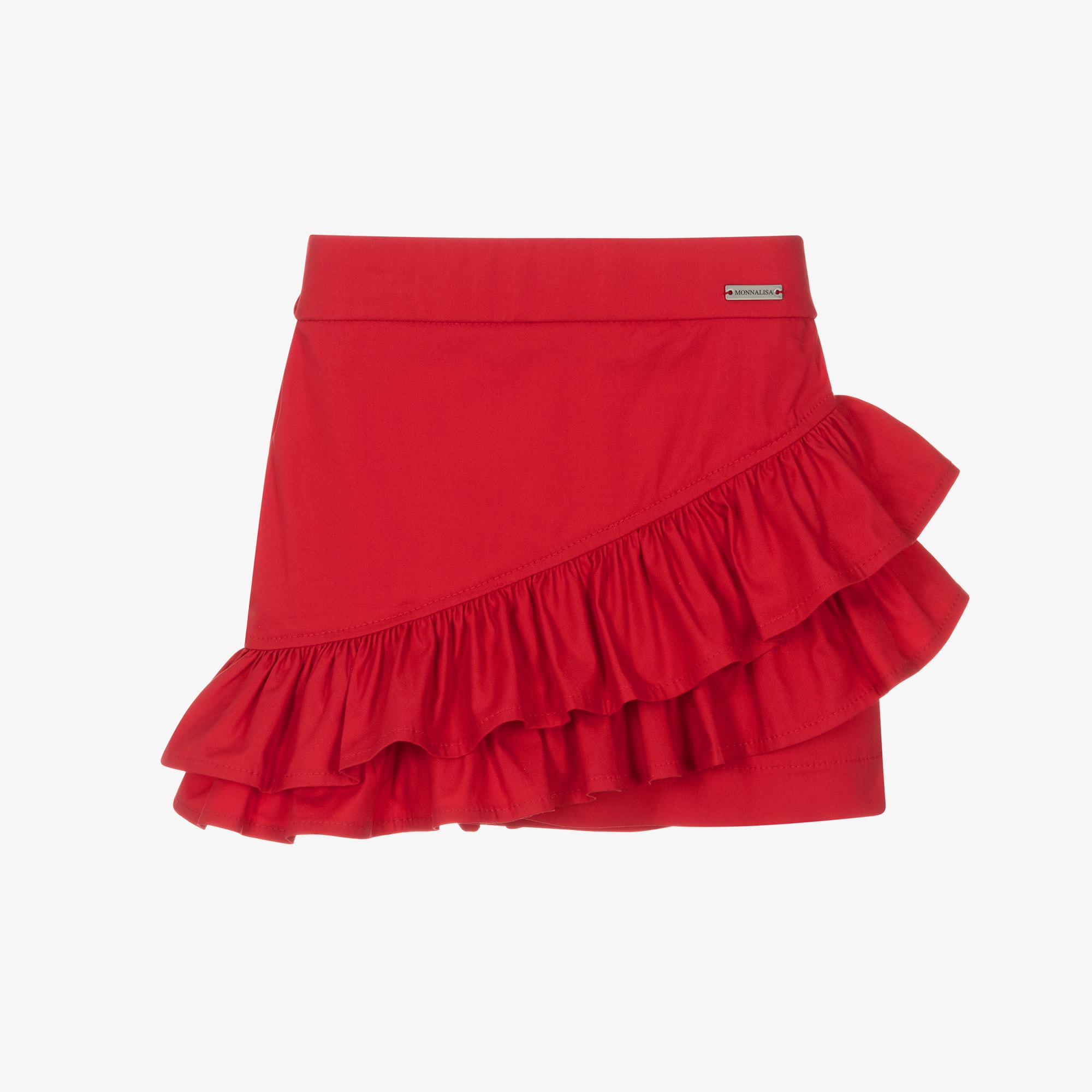 Girls Red Cotton Twill Skirt with Ruffles - View 1