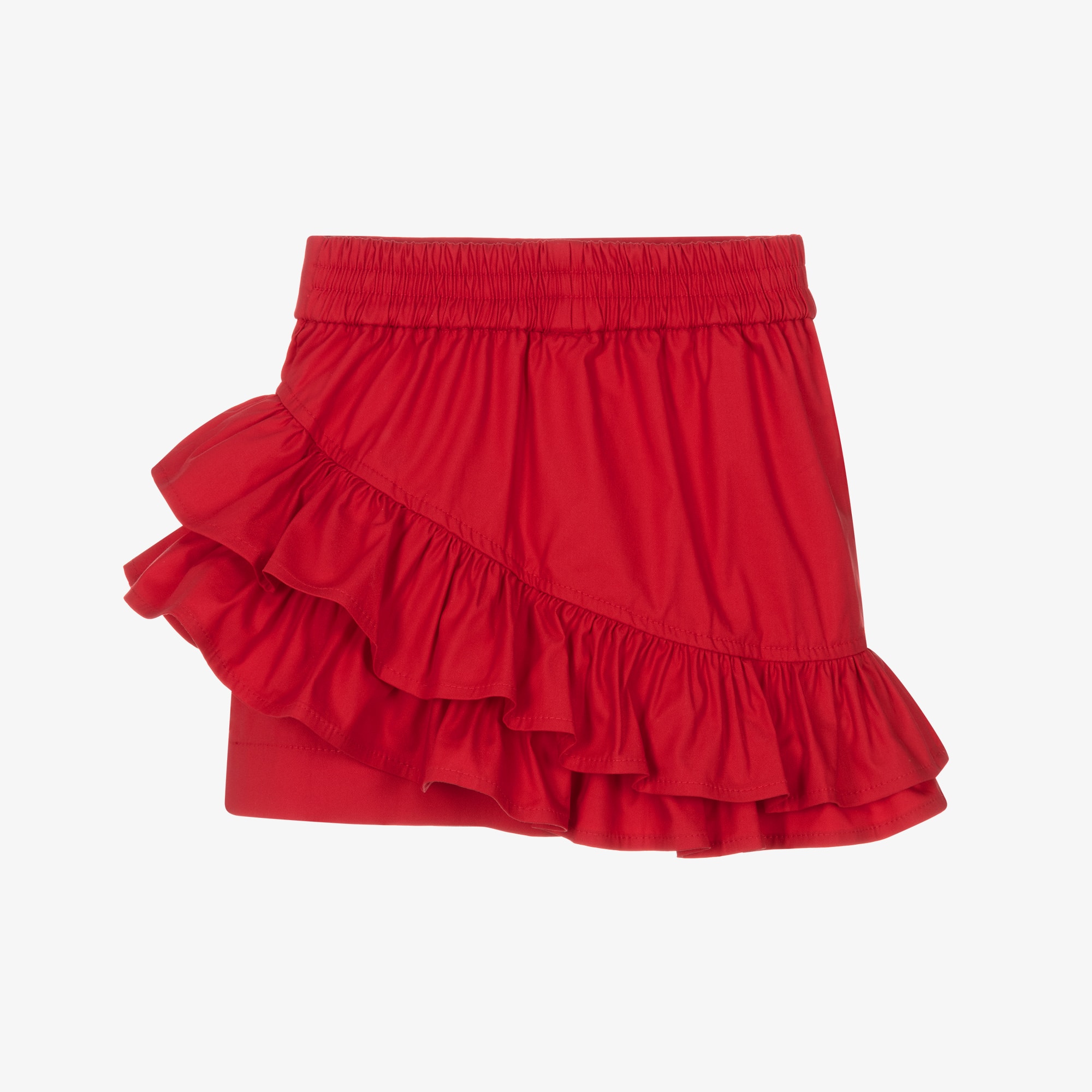 Girls Red Cotton Twill Skirt with Ruffles - View 2