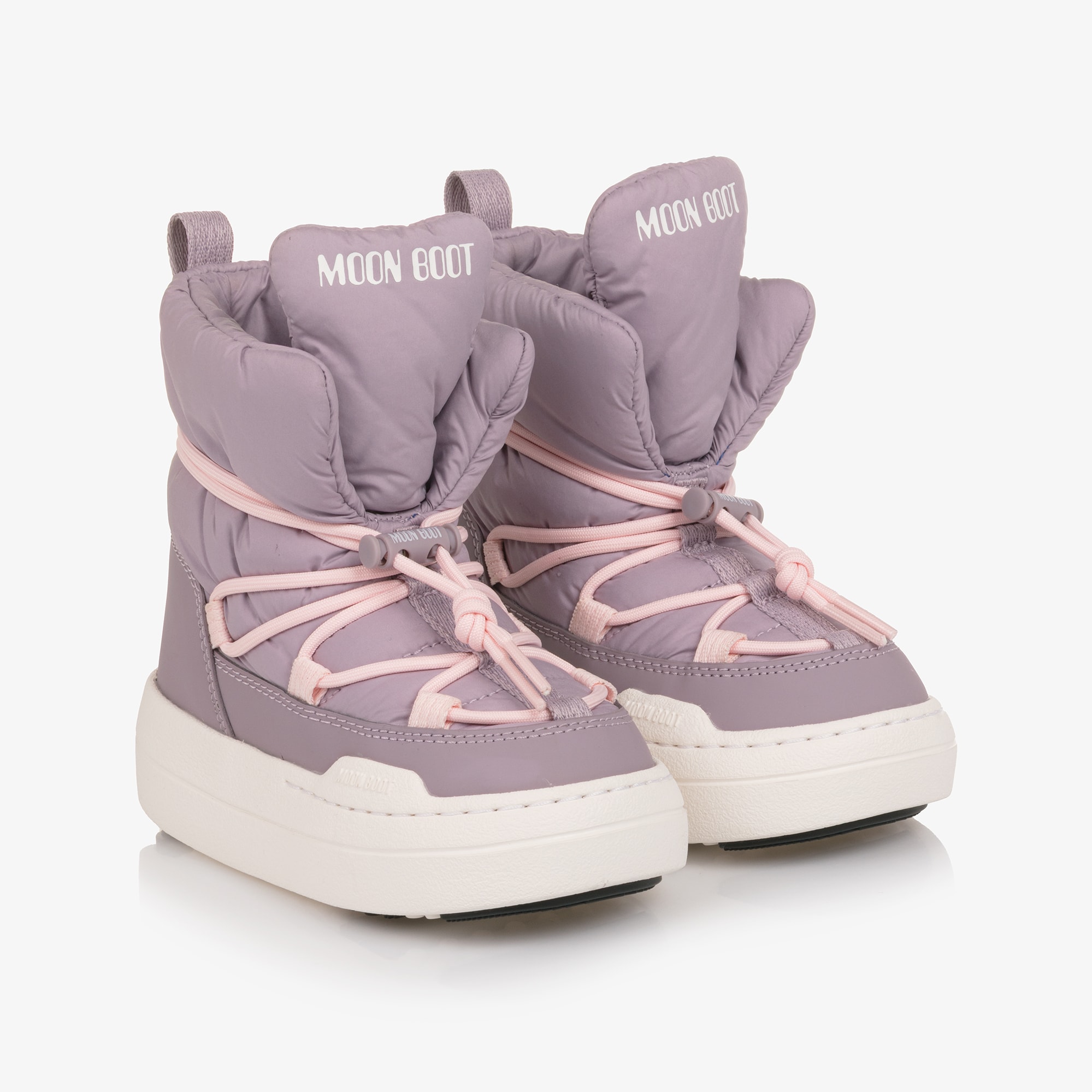 Girls Lilac Padded Lace-Up Boots - View 1