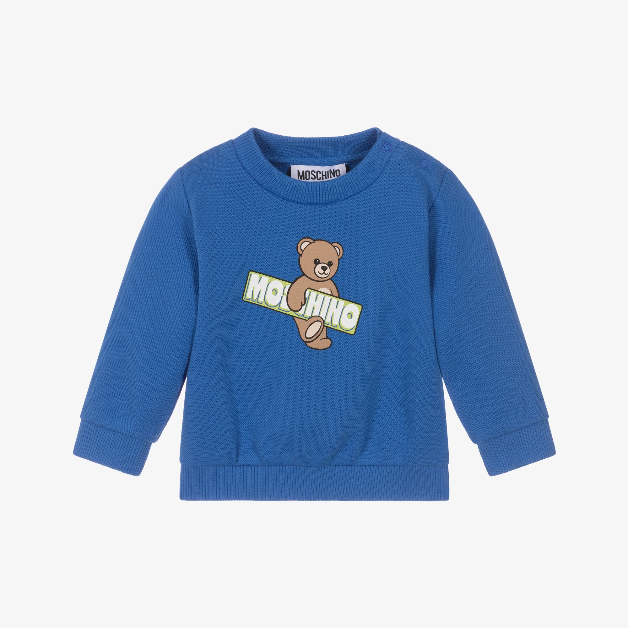 Blue Cotton Piqué Teddy Bear Logo Sweatshirt - View 1