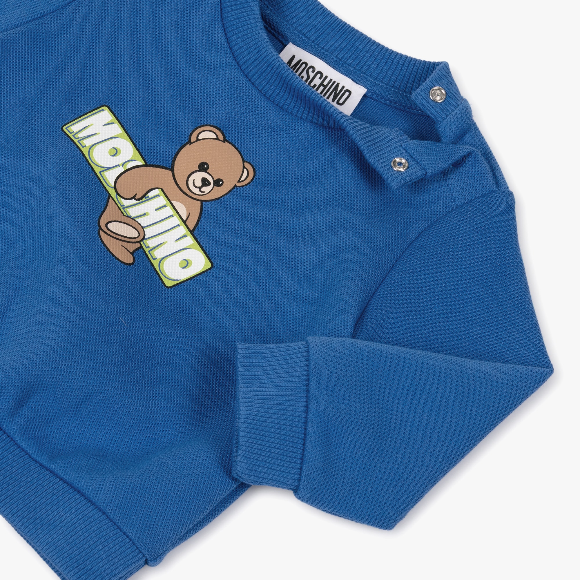 Blue Cotton Piqué Teddy Bear Logo Sweatshirt - View 3