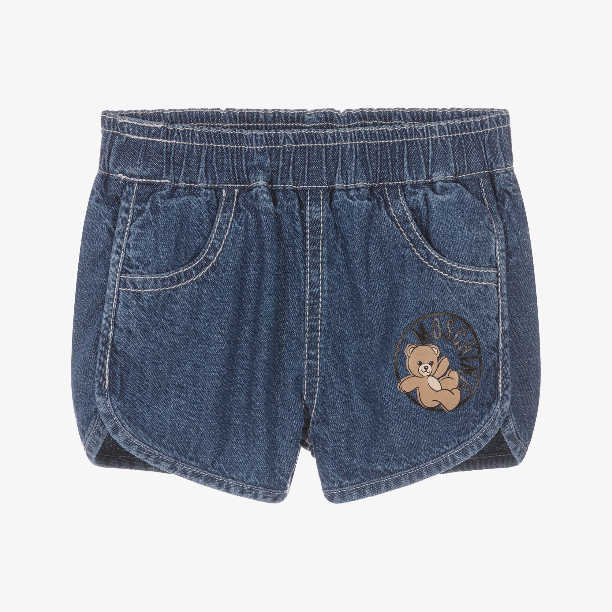 Blue Denim Wash Cotton Chambray Shorts - View 1