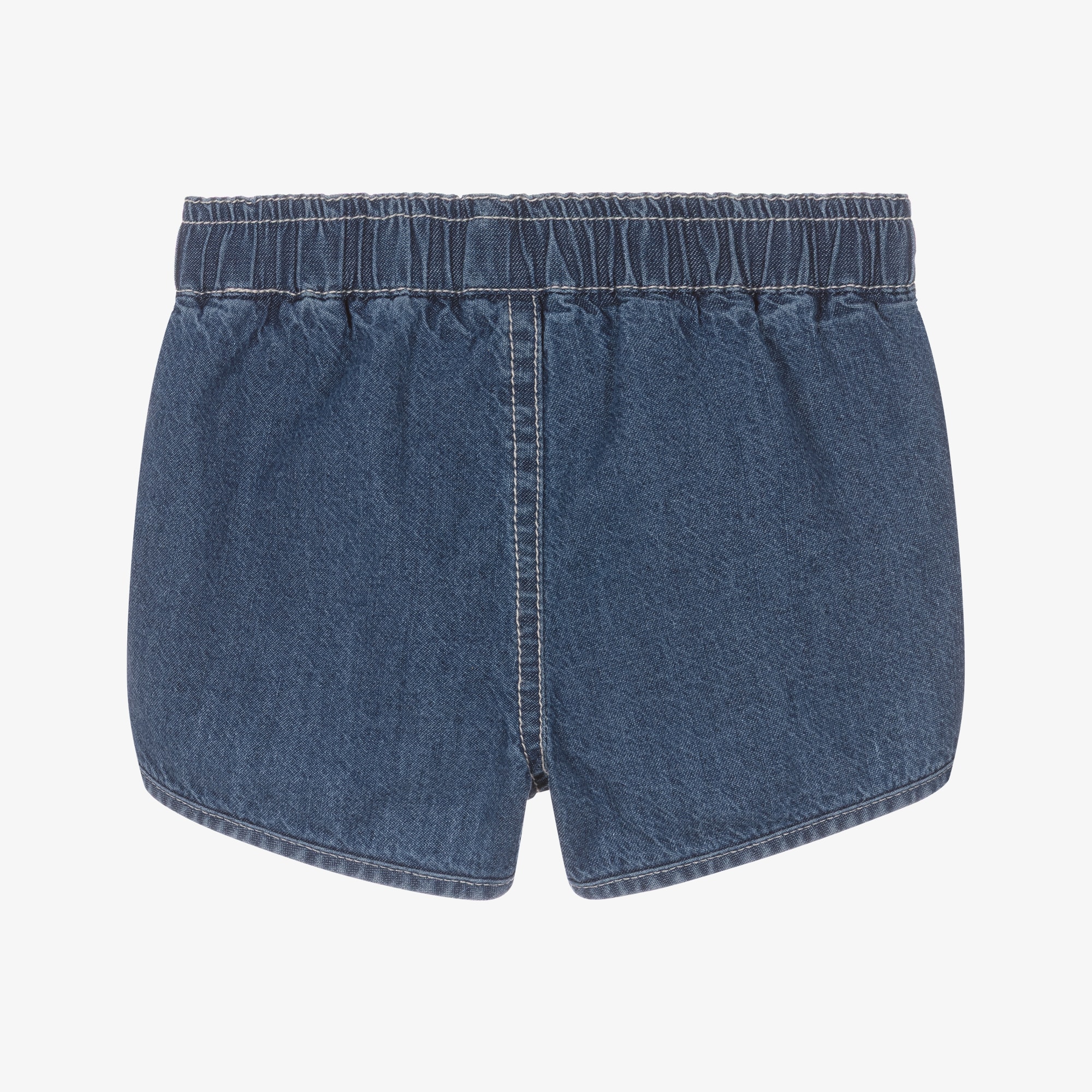 Blue Denim Wash Cotton Chambray Shorts - View 2