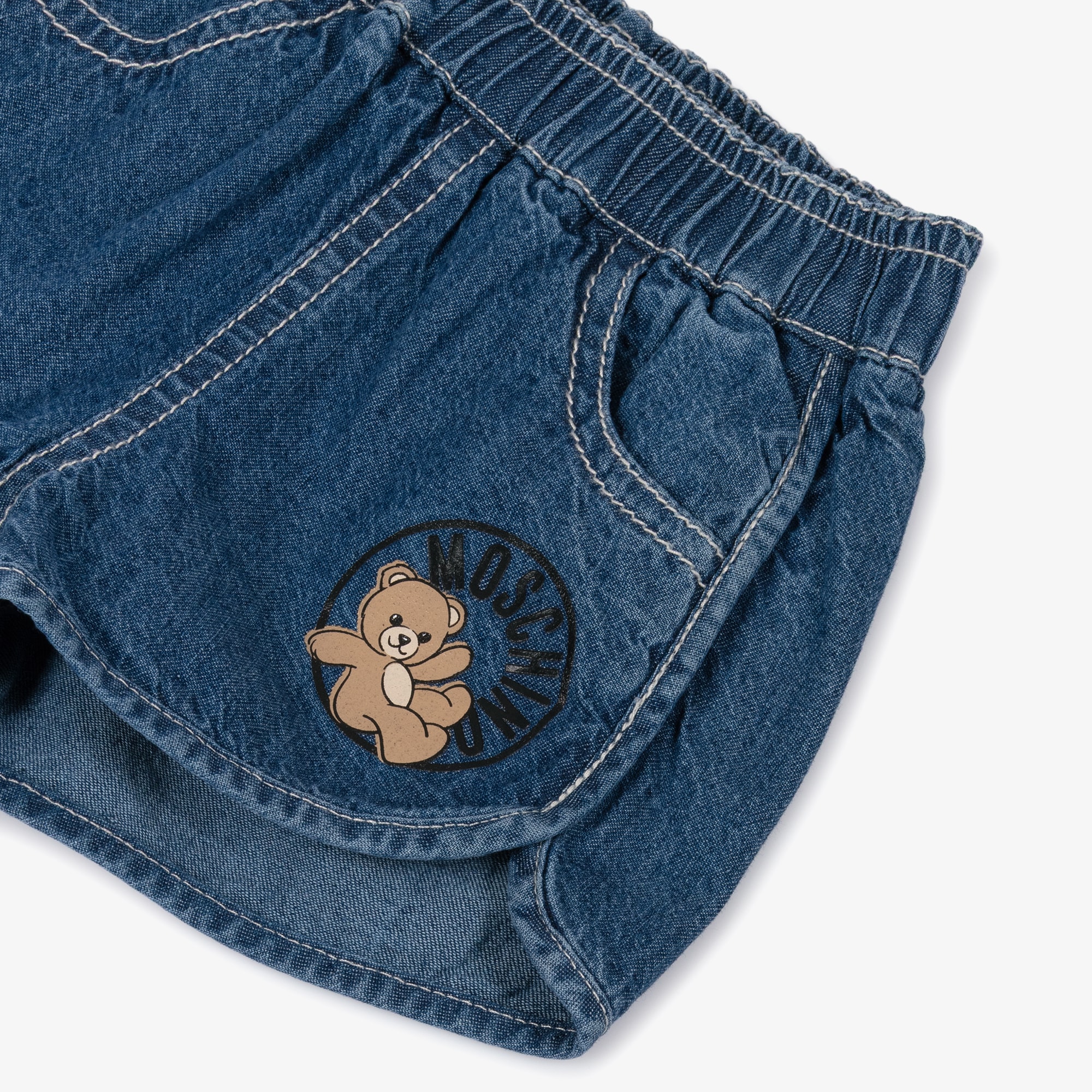 Blue Denim Wash Cotton Chambray Shorts - View 3