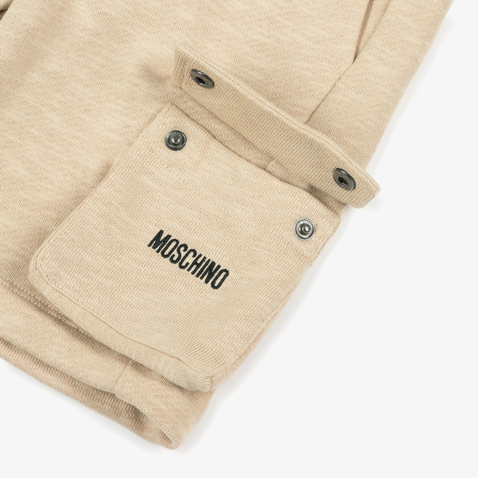 Boys Beige Cotton Jersey Shorts with Cargo Pocket - View 3