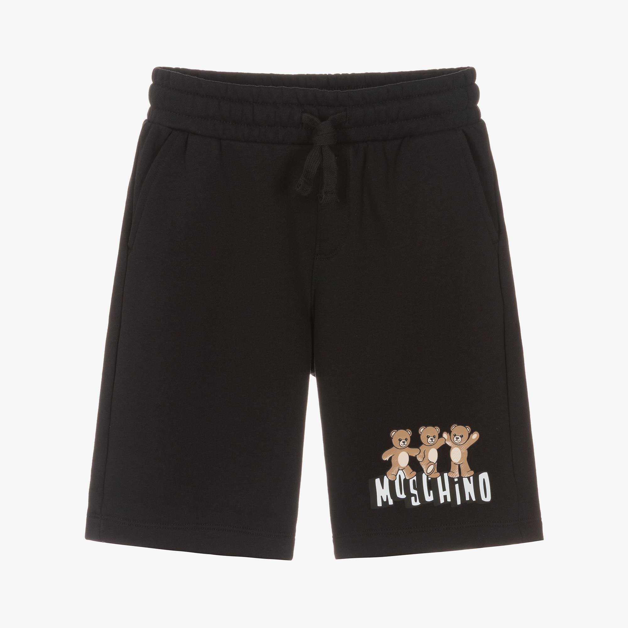 Boys Black Cotton Jersey Teddy Bear Shorts - View 1
