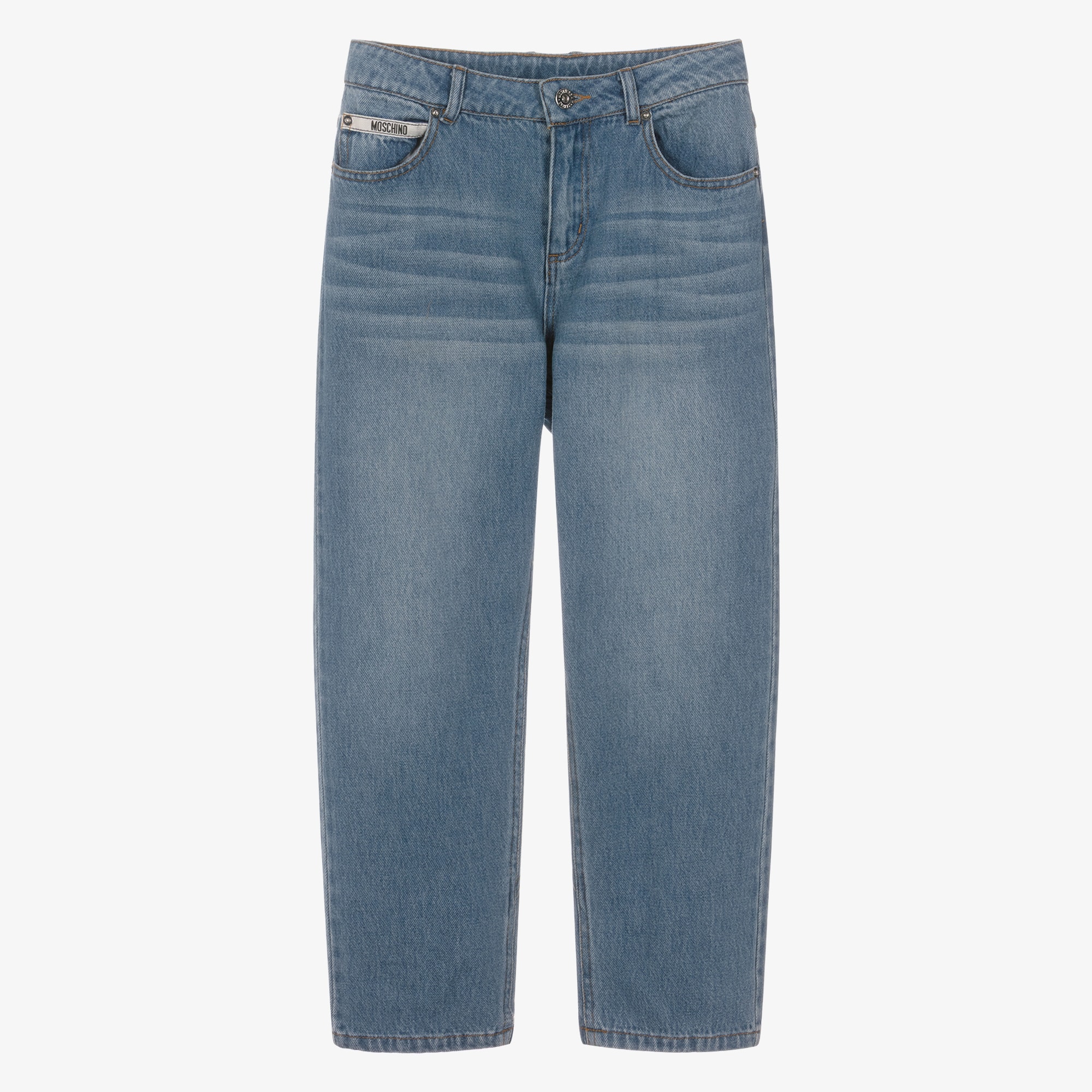 Boys Blue Wash Denim Jeans with Logo Belt Loop - View 1