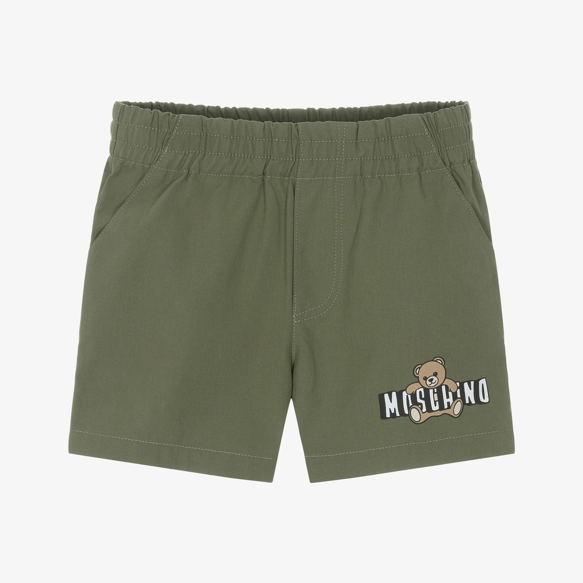 Boys Khaki Green Teddy Bear Shorts - View 1