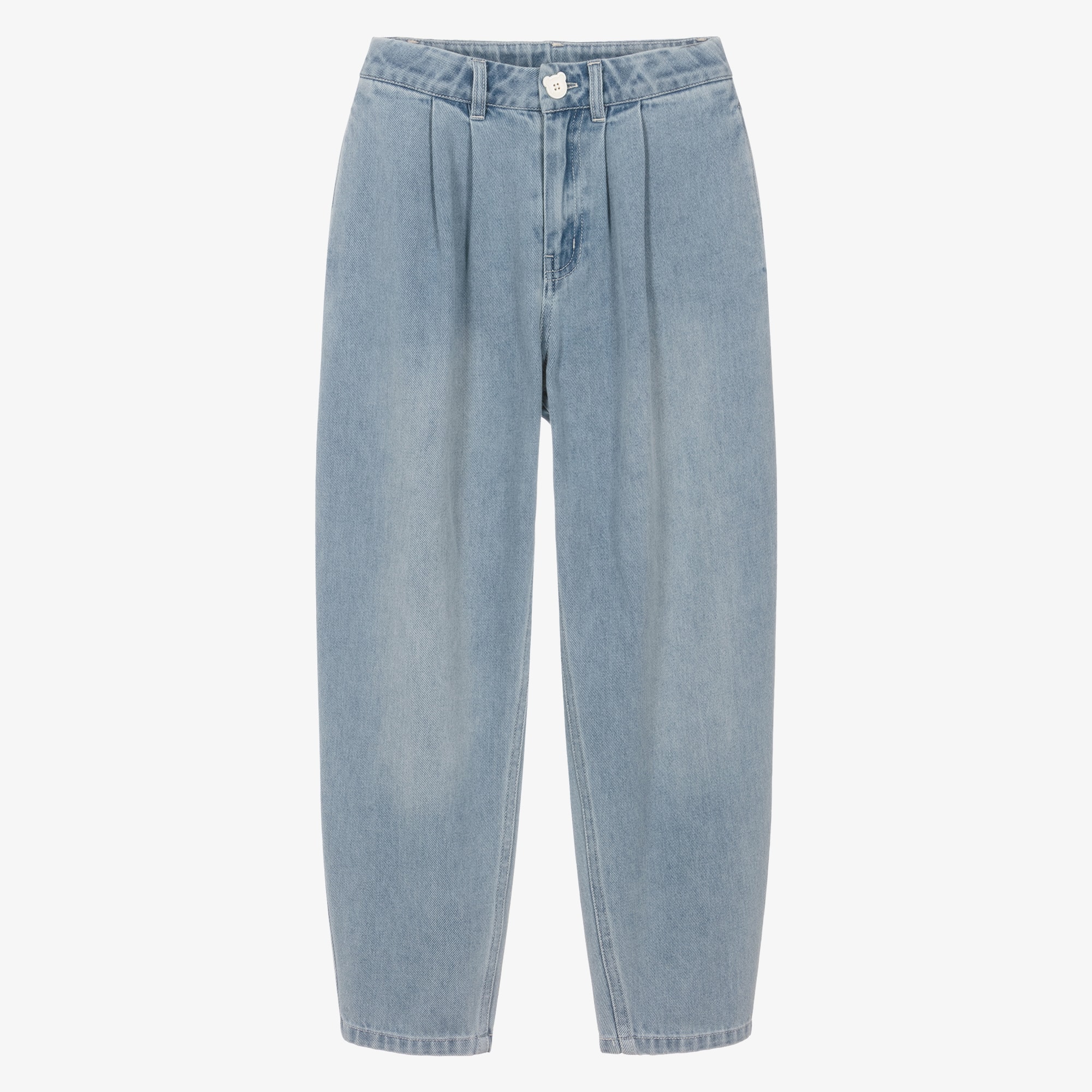 Girls Blue Denim Barrel Leg Jeans with Cherry Print - View 1