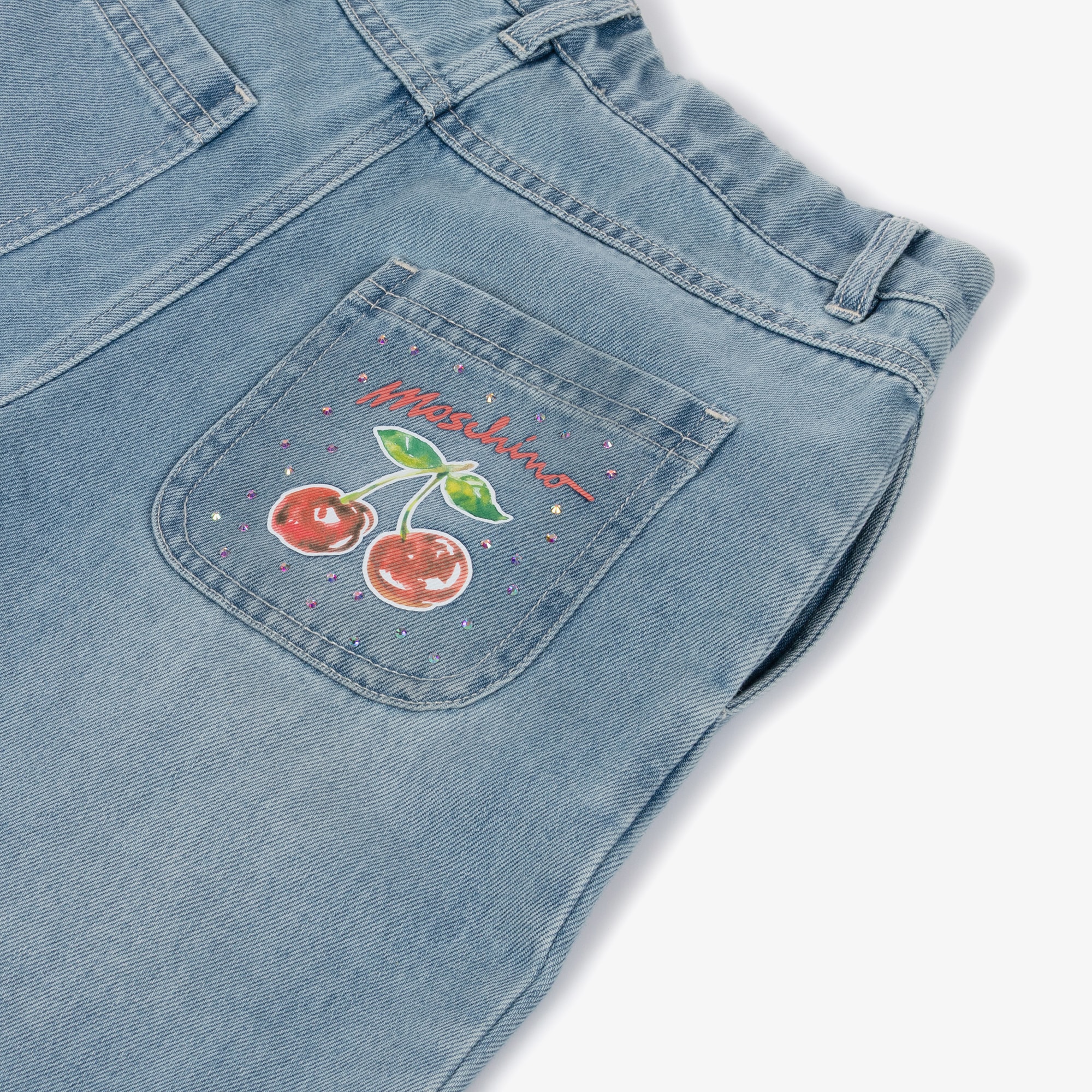 Girls Blue Denim Barrel Leg Jeans with Cherry Print - View 4