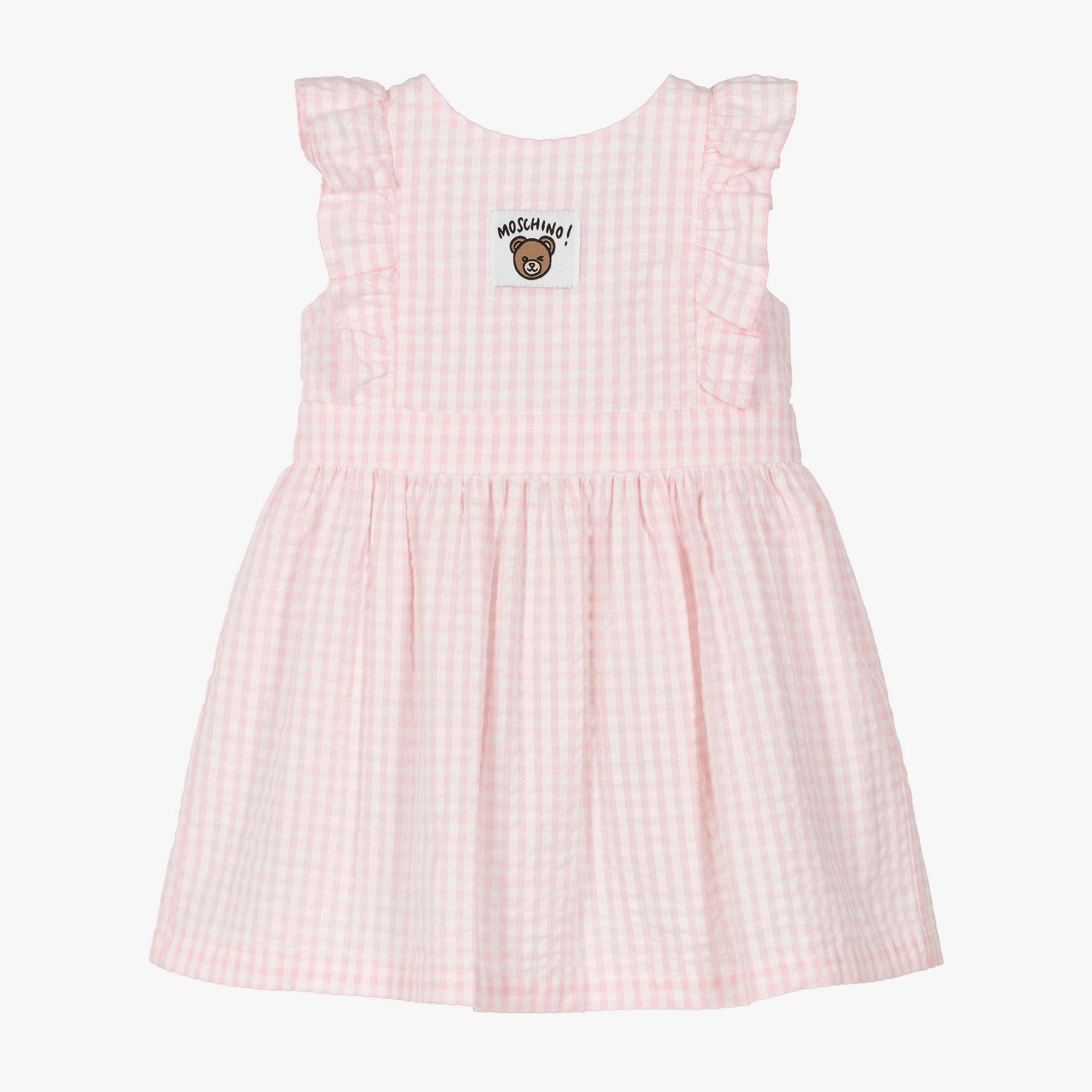 Girls Pink & White Gingham Seersucker Dress - View 1