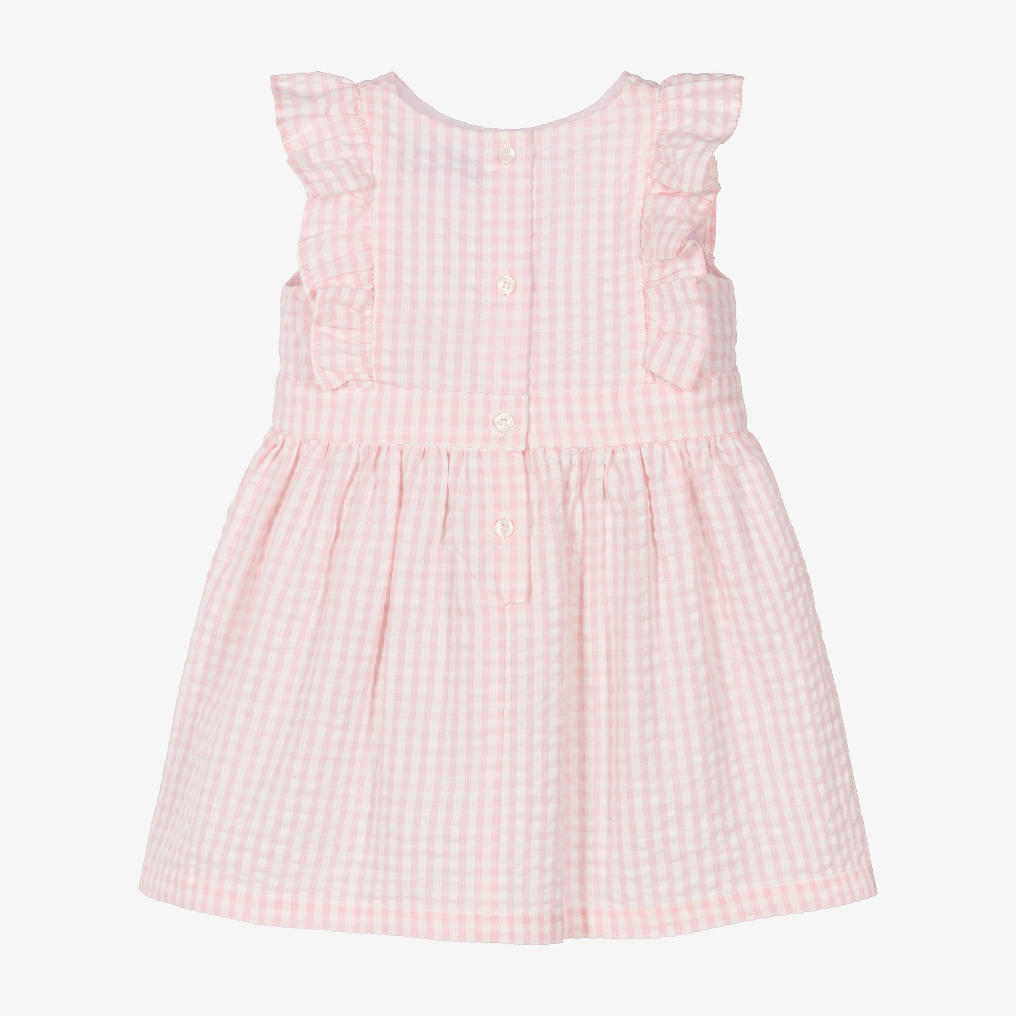 Girls Pink & White Gingham Seersucker Dress - View 2