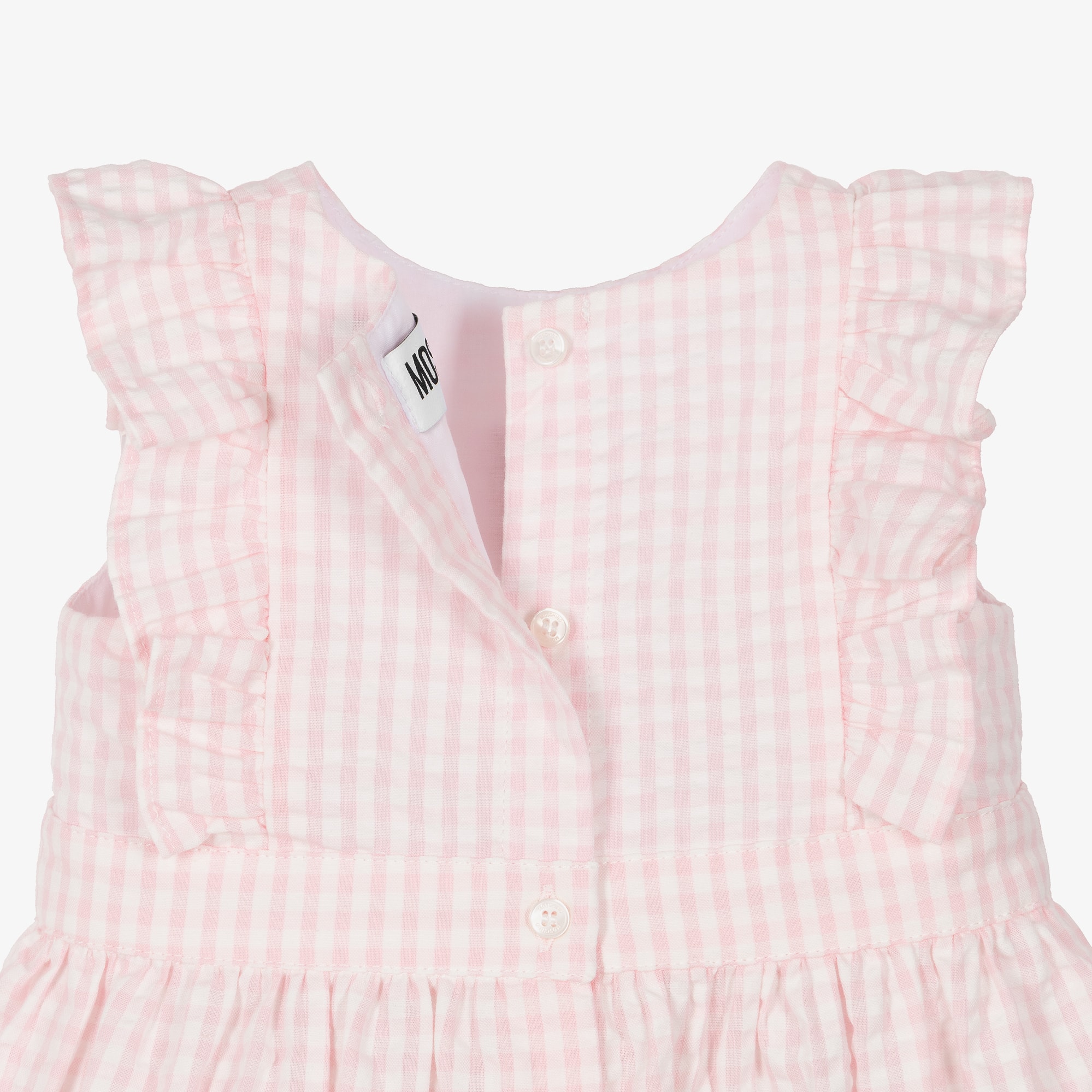 Girls Pink & White Gingham Seersucker Dress - View 3