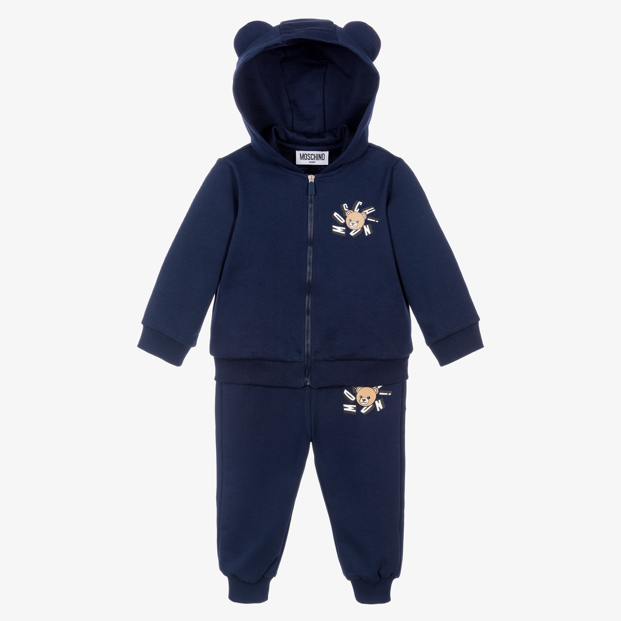 Navy Blue Cotton Teddy Bear Logo Tracksuit - View 1