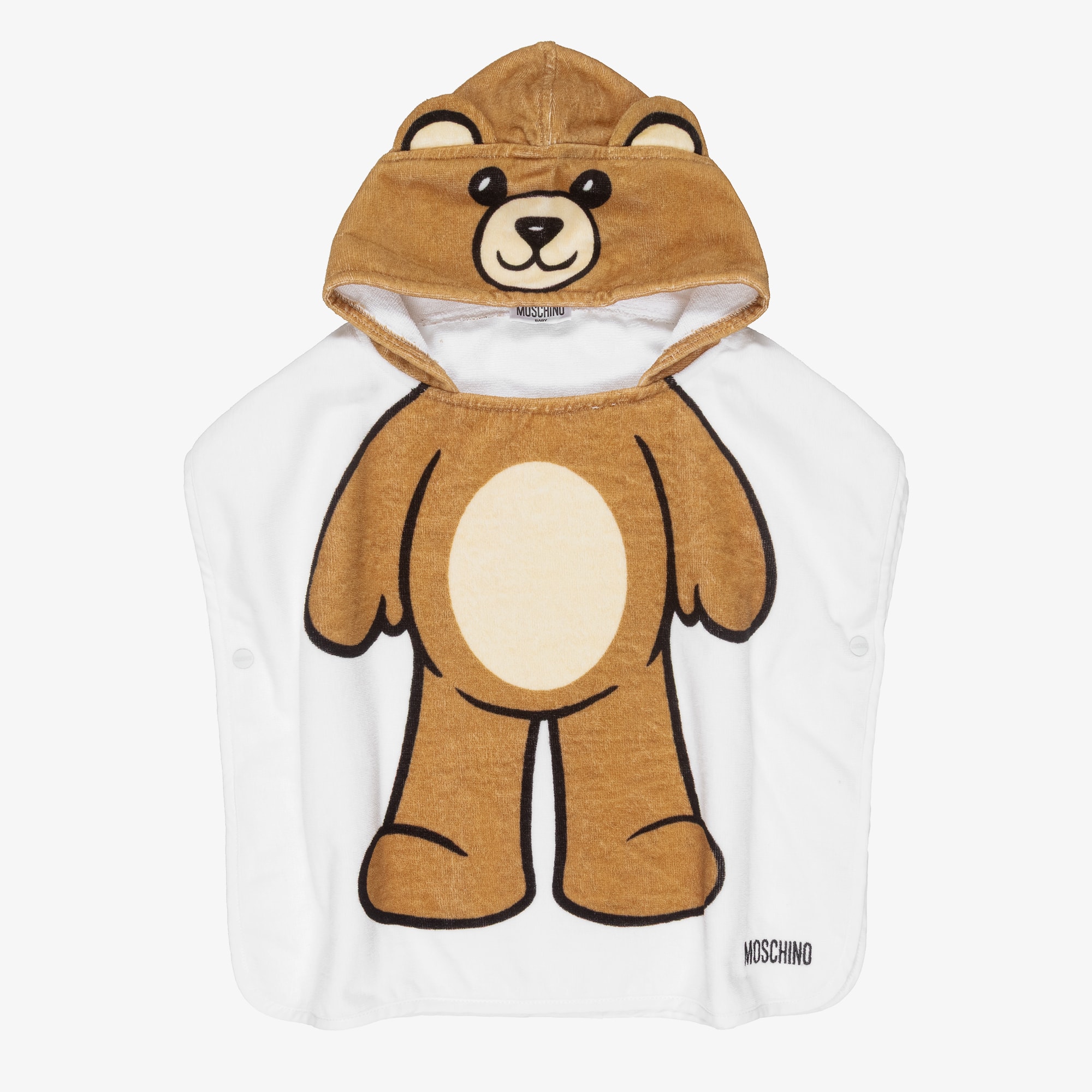 White & Brown Teddy Bear Cotton Poncho Towel - View 1