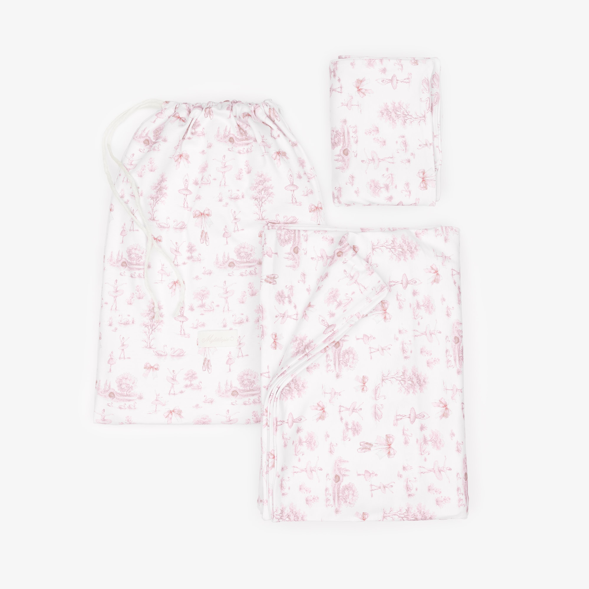 White & Pink Swan Lake Supima Cotton Cot Bed Set (140cm) - View 4