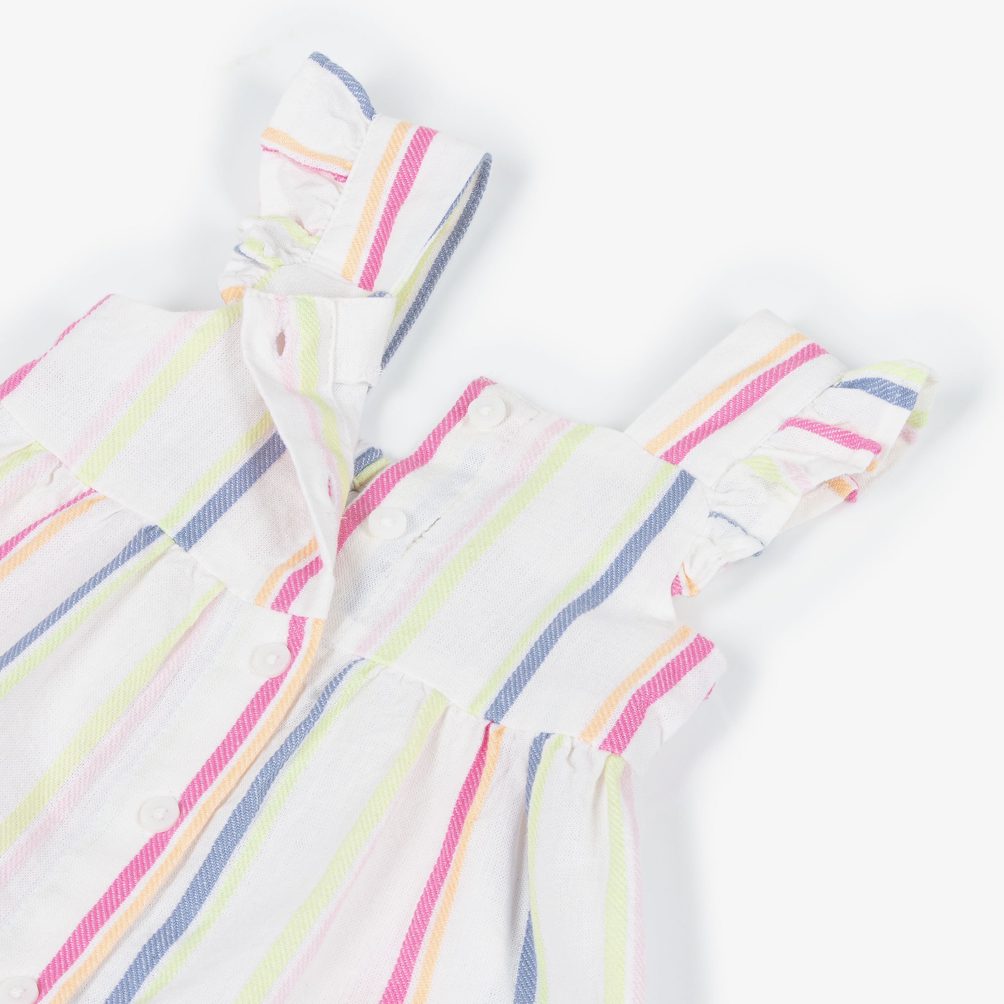Baby Girls Ivory Multi Stripes Cotton Dress - View 3
