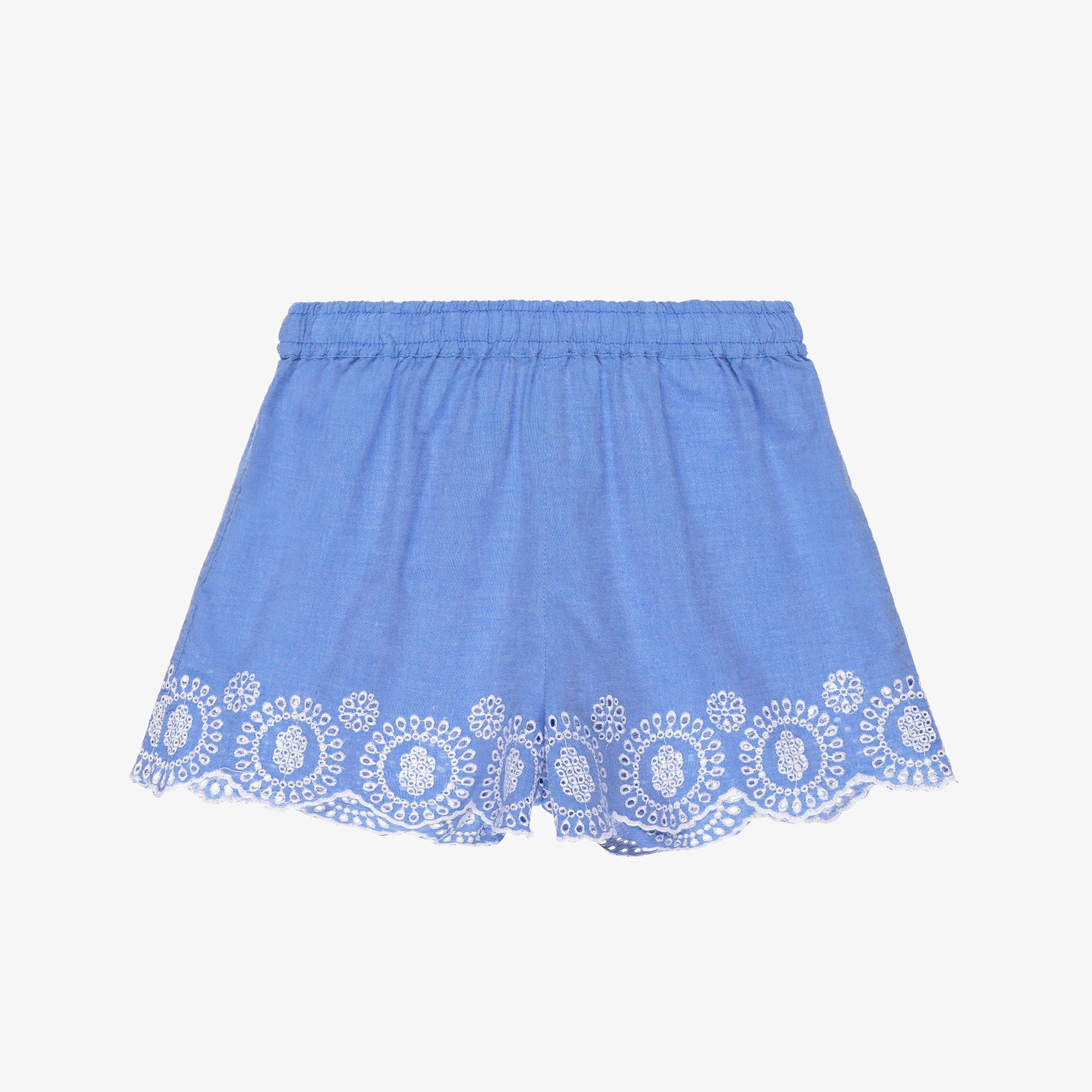 Girls Blue Broderie Detail Chambray Shorts - View 2