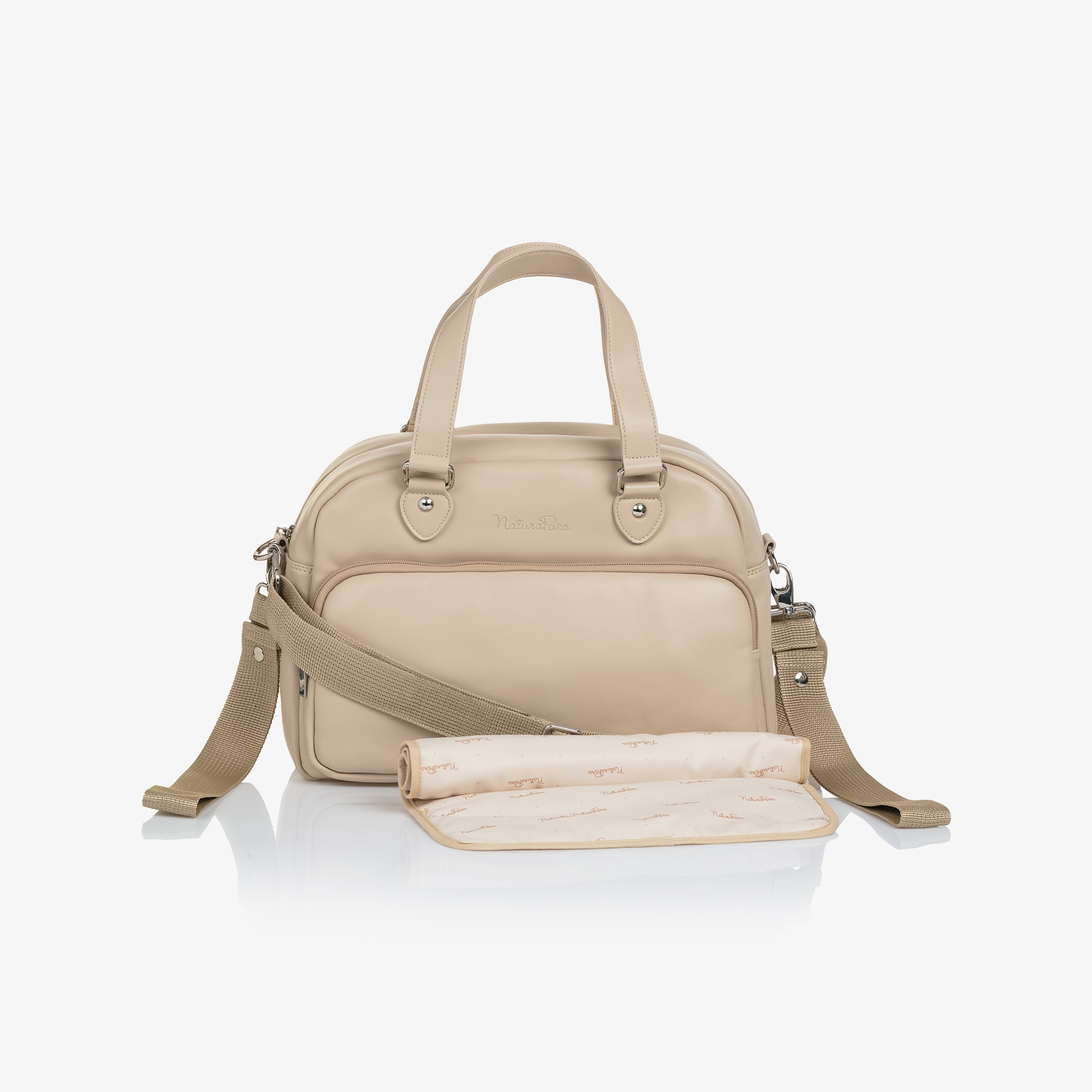 Baby Changing Bag in Beige Faux Leather (37cm) - View 1
