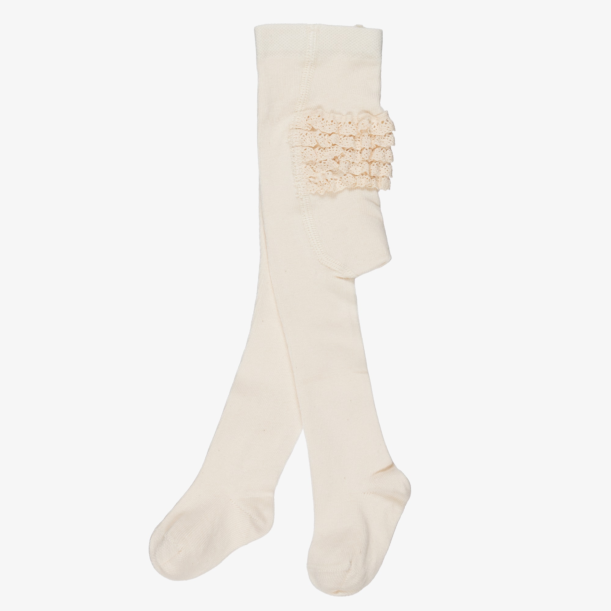 Baby Girls Ivory Cotton Tights with Lacy Ruffles - View 4