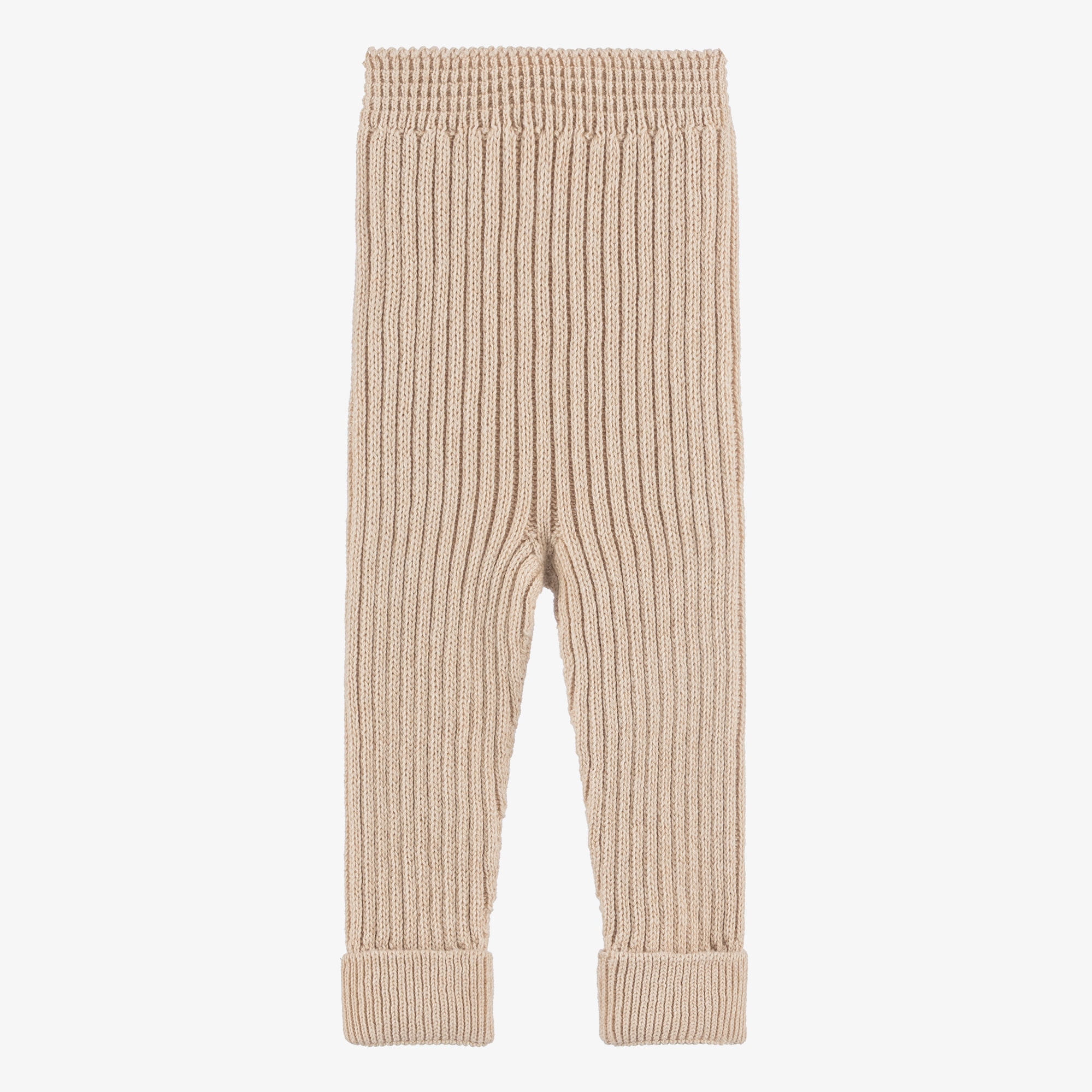 Beige Organic Cotton Ribbed Knit Baby Leggings - View 1