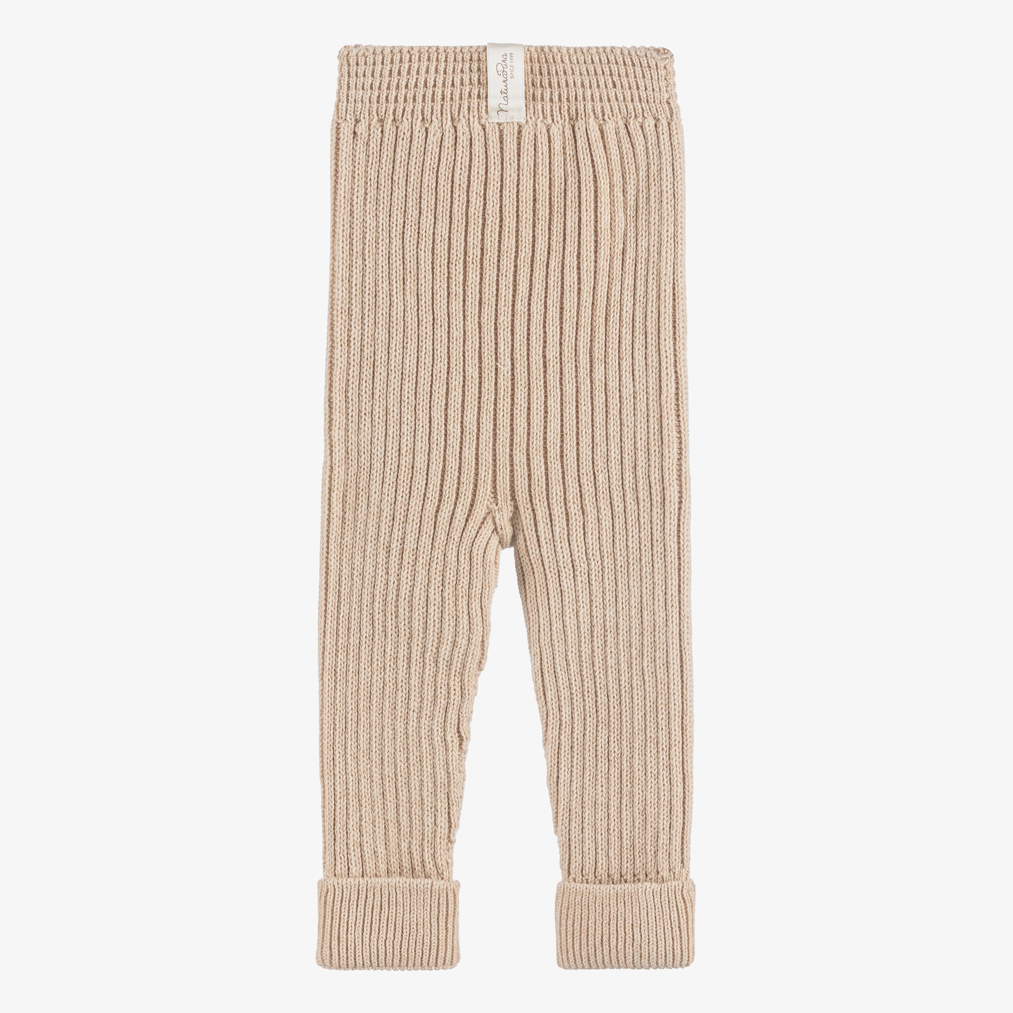 Beige Organic Cotton Ribbed Knit Baby Leggings - View 3