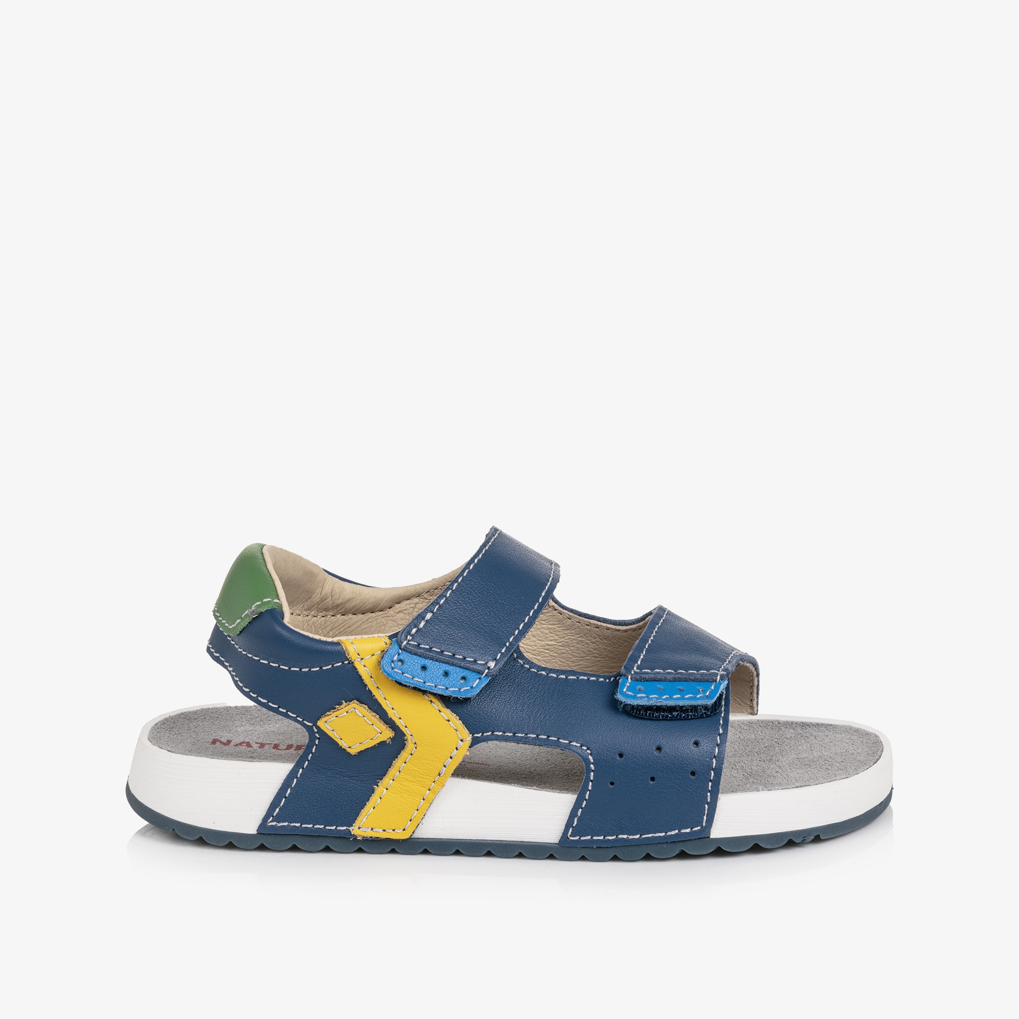 Boys Blue Yellow & Green Leather Velcro Sandals - View 4